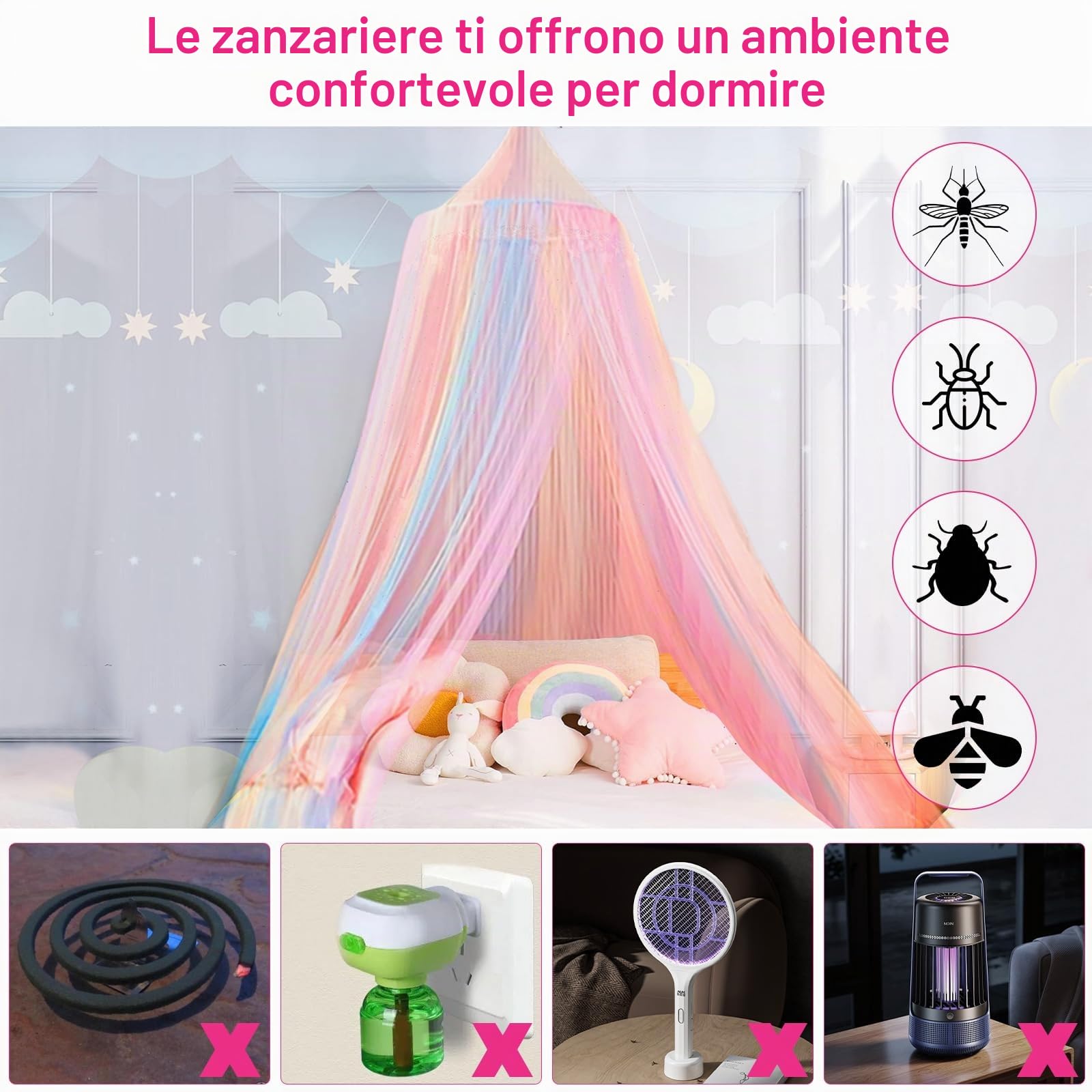 Baldacchino per Letto Bambina, Diealles Shine Baldacchino per Letto Bambina, Cupola Zanzariera Letto Matrimoniale, Mesh Zanzariera Da Viaggio Interni Ed Esterni, WZ01-CS