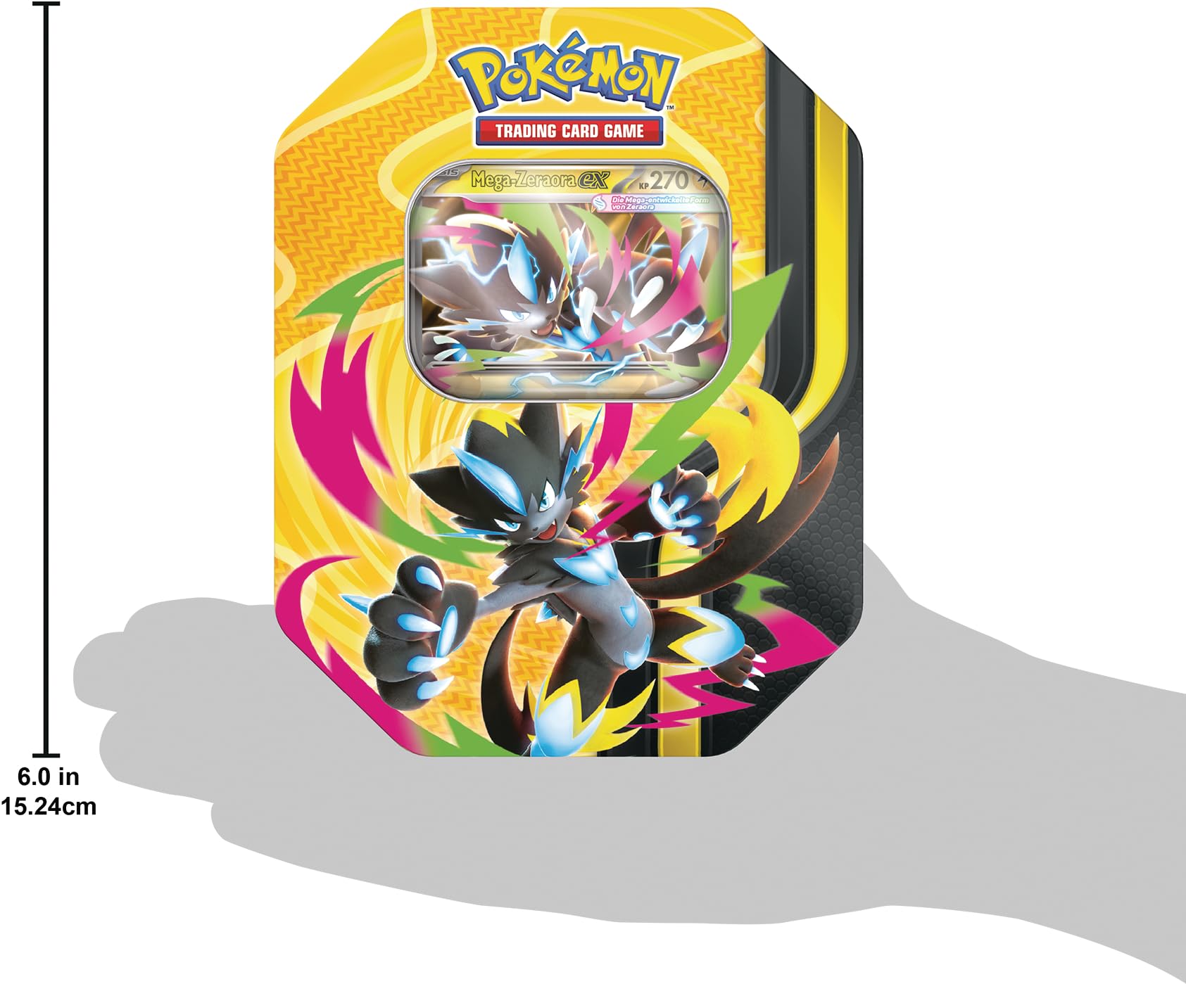 Pokémon-Sammelkartenspiel: Tin-Box Mega-Kräfte – Mega-Zeraora-ex (4 Boosterpacks und 1 holografische Promokarte)