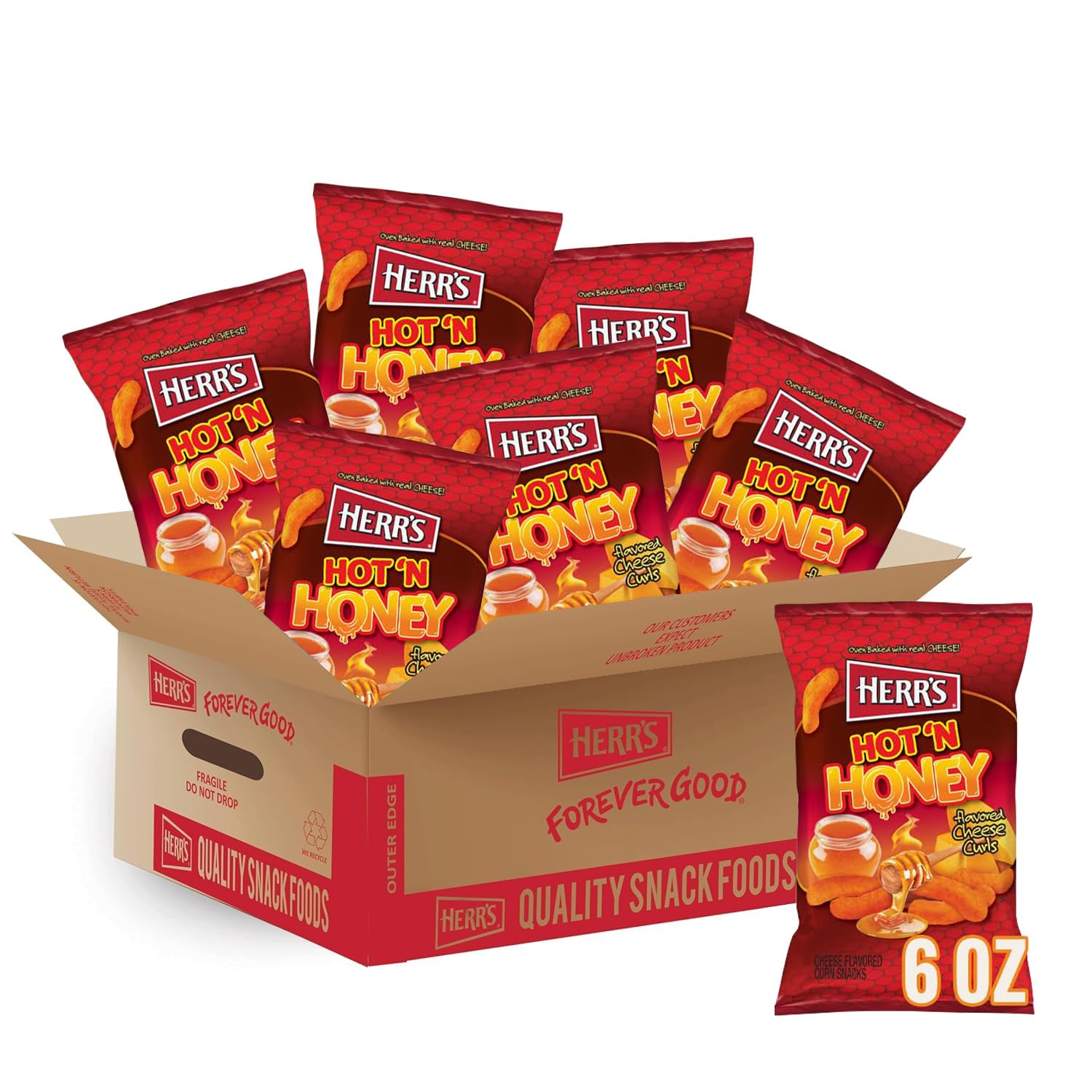 HERR'S Hot & Honey Cheese / 6 Ounce (Pack of 12) / 12 Puffed Snacks