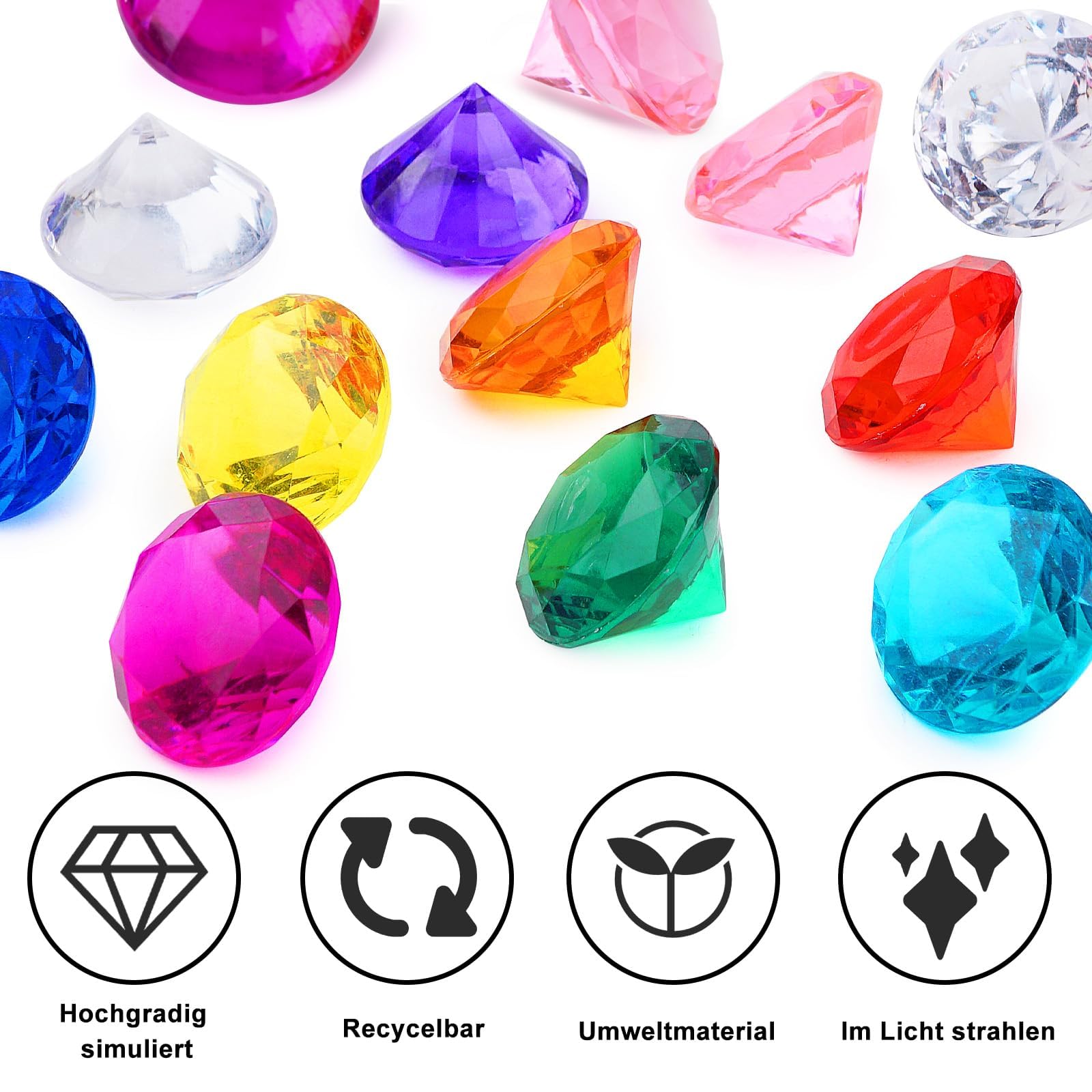 Edelstenen voor kinderen, acryl diamanten, 30 stuks kleurrijke diamanten met geschenkdoos, transparante diamantkristallen edelstenen voor kinderverjaardagen, grote decoratieve diamanten voor