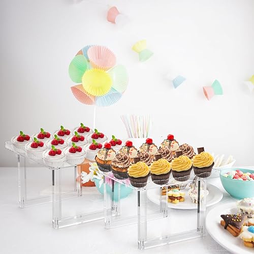 Miniatura 6 de ZEAYEA Soporte de postre acrílico, bandeja cuadrada para cupcakes, galletas, aperitivos, pasteles, exhibidores de alimentos transparentes,