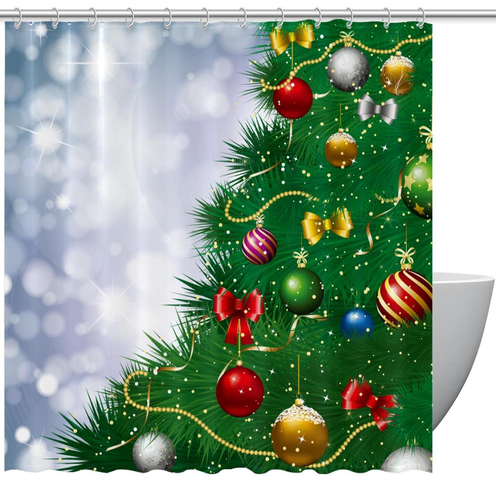 Rideau de douche vert sapin de Noël avec crochets pour salle de bain enfants 183cm