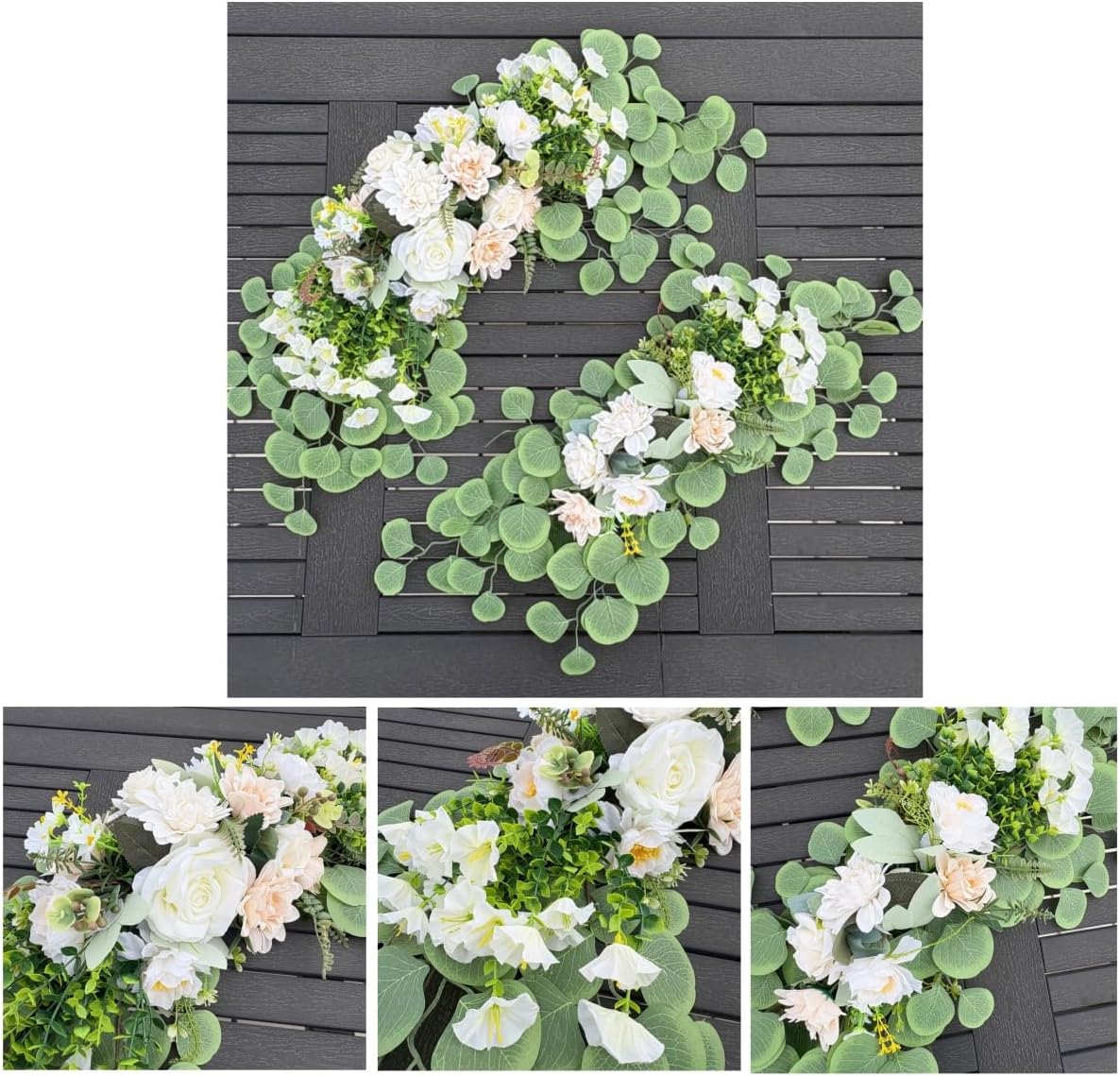 H&S BRIDAL Wedding Arch Flowers, Artificial Rose Dalia Floral with Mums Greenery Eucalyptus, Set of 2 Silk Flower Arrangements for Welcome Sign, Ceremony Backdrop,Reception Home Wall Decor