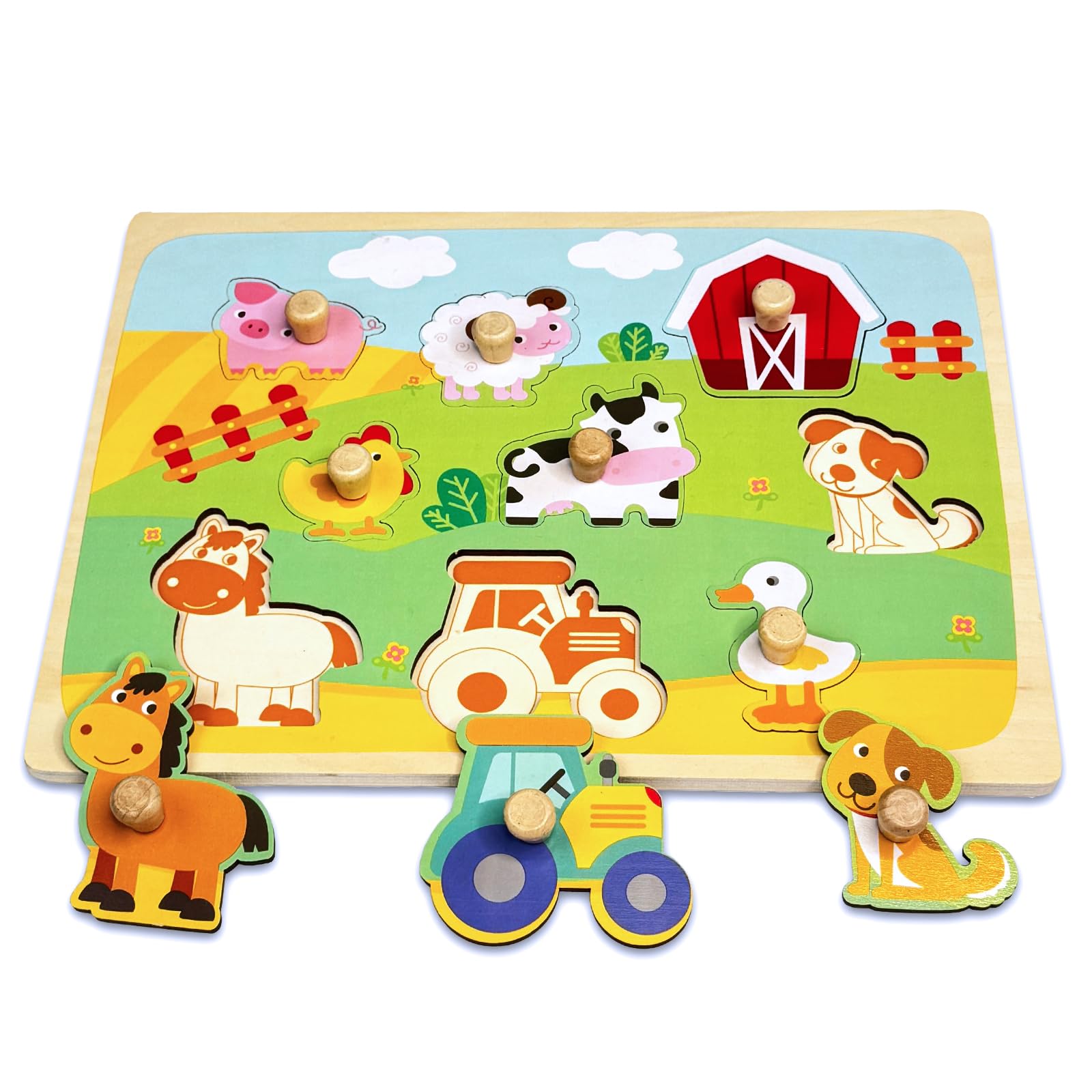Kulveanju Wooden Puzzles Jigsaw Toys for 1 Year Old, Toddler Peg Puzzles Toy, Baby Wooden Montessori Toys