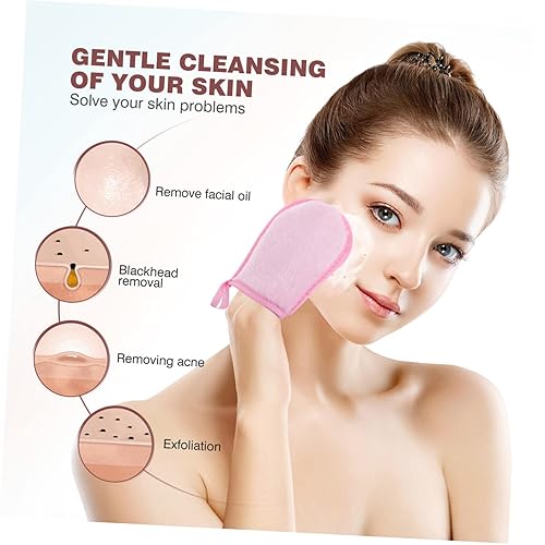 Miniatura 2 de Healifty 4 guantes de eliminación de maquillaje, guantes de limpieza facial reutilizables para eliminación de maquillaje, suaves y lavables,