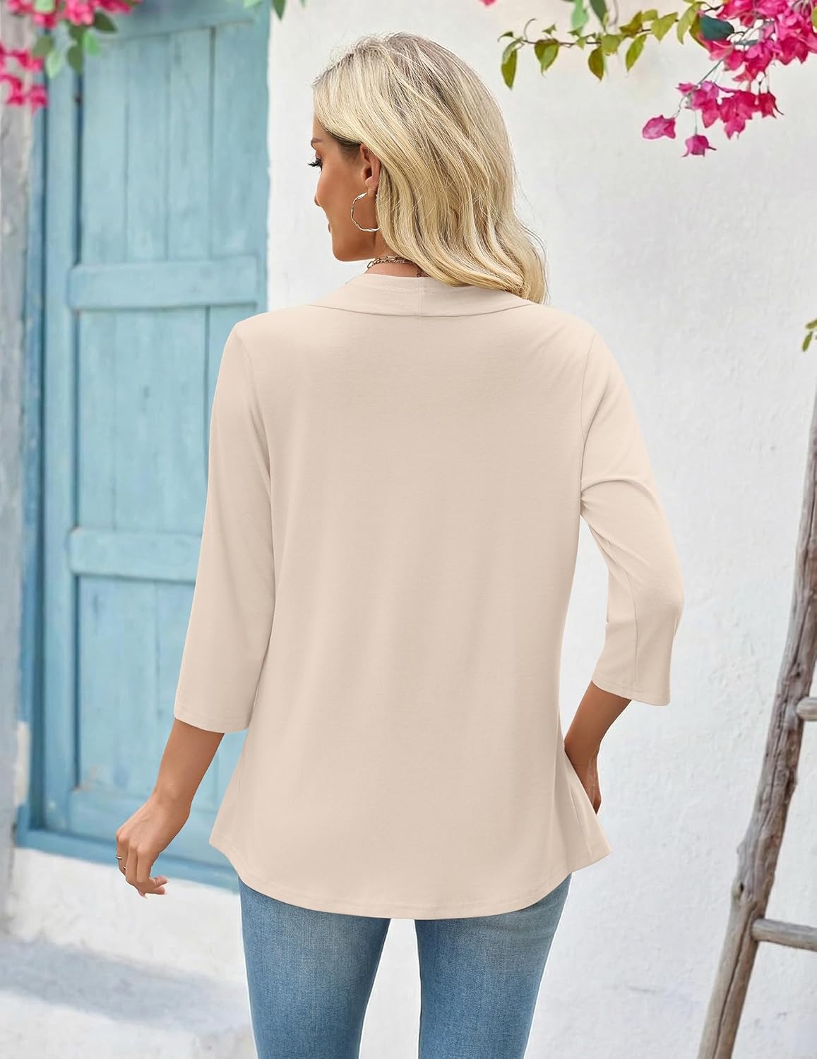 Zeagoo Women's 2026 Summer 3/4 Sleeve Lightweight Cardigans Sweaters Open Front Draped Ruffles Kimono Coverups - Image 4