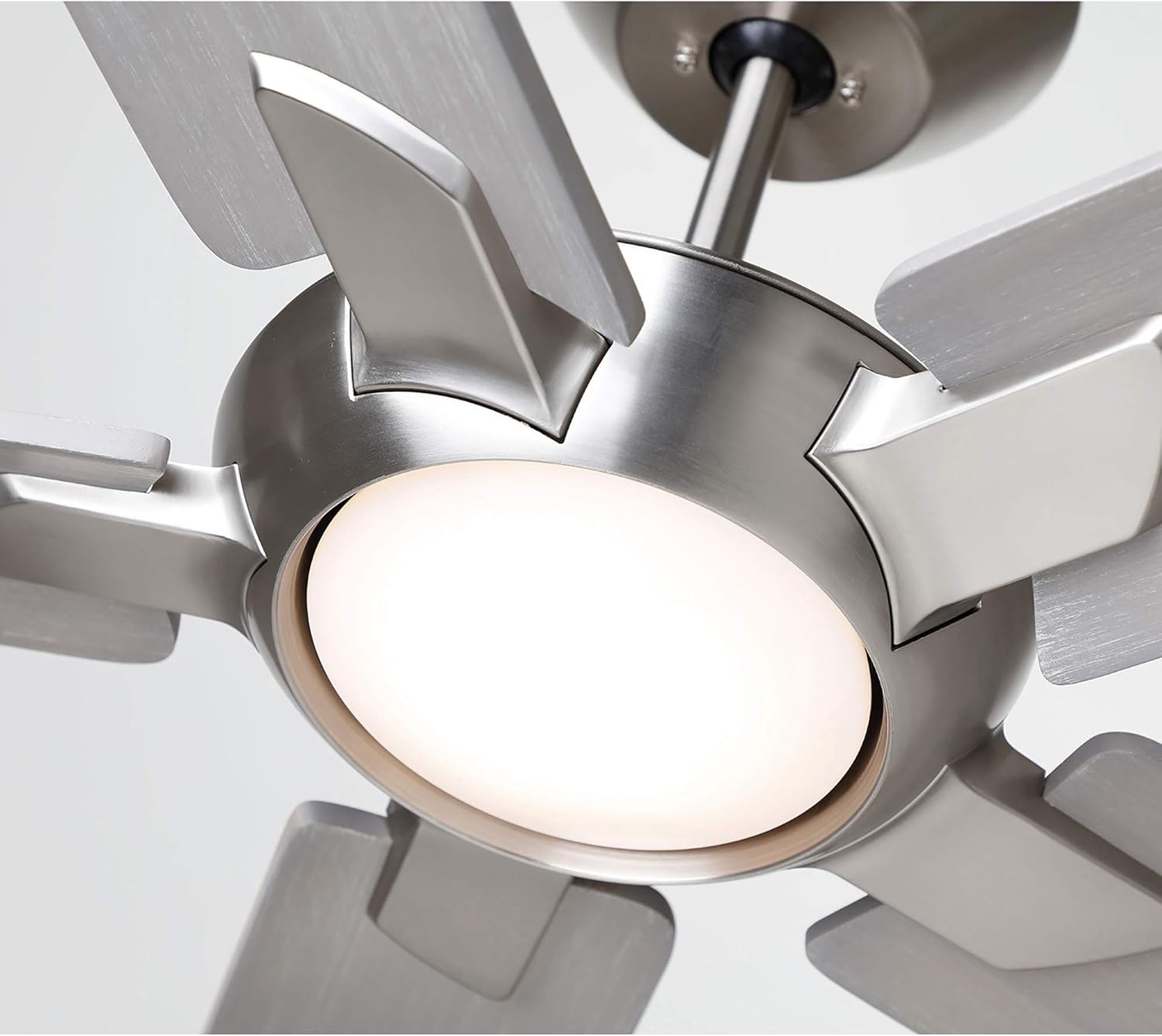 Dorian Eco 60 Inch Ceiling Fan with Light | Dimmable LED Fixture with Premium DC Motor | 6-Speed Wall Control with Gray Solid Wood Blades with and Downrod Mount, Brushed Steel