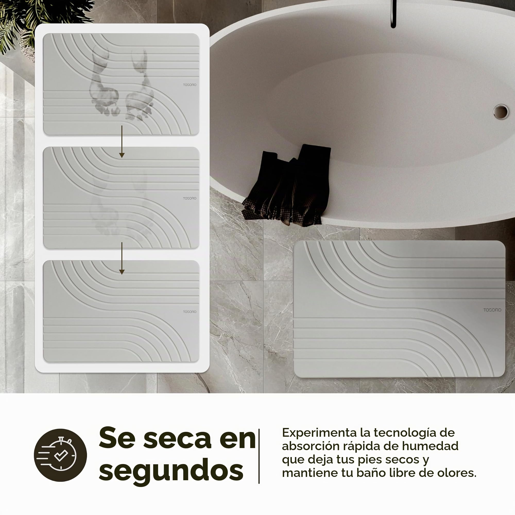TOSORO - Alfombra de baño de Piedra, Alfombrilla de Ducha de Piedra Antideslizante de Tierra de diatomeas - Alfombra de baño Absorbente de Secado rápido - Diseño Elegante y Moderno, fácil de Limpiar