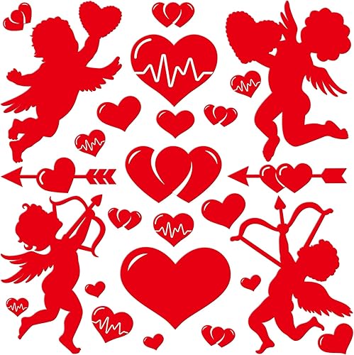 Juego de 77 piezas de recortes para el día de San Valentín, 72 tableros de anuncios de corazón de Cupido con 5 pegamentos dispensadores, recortes de