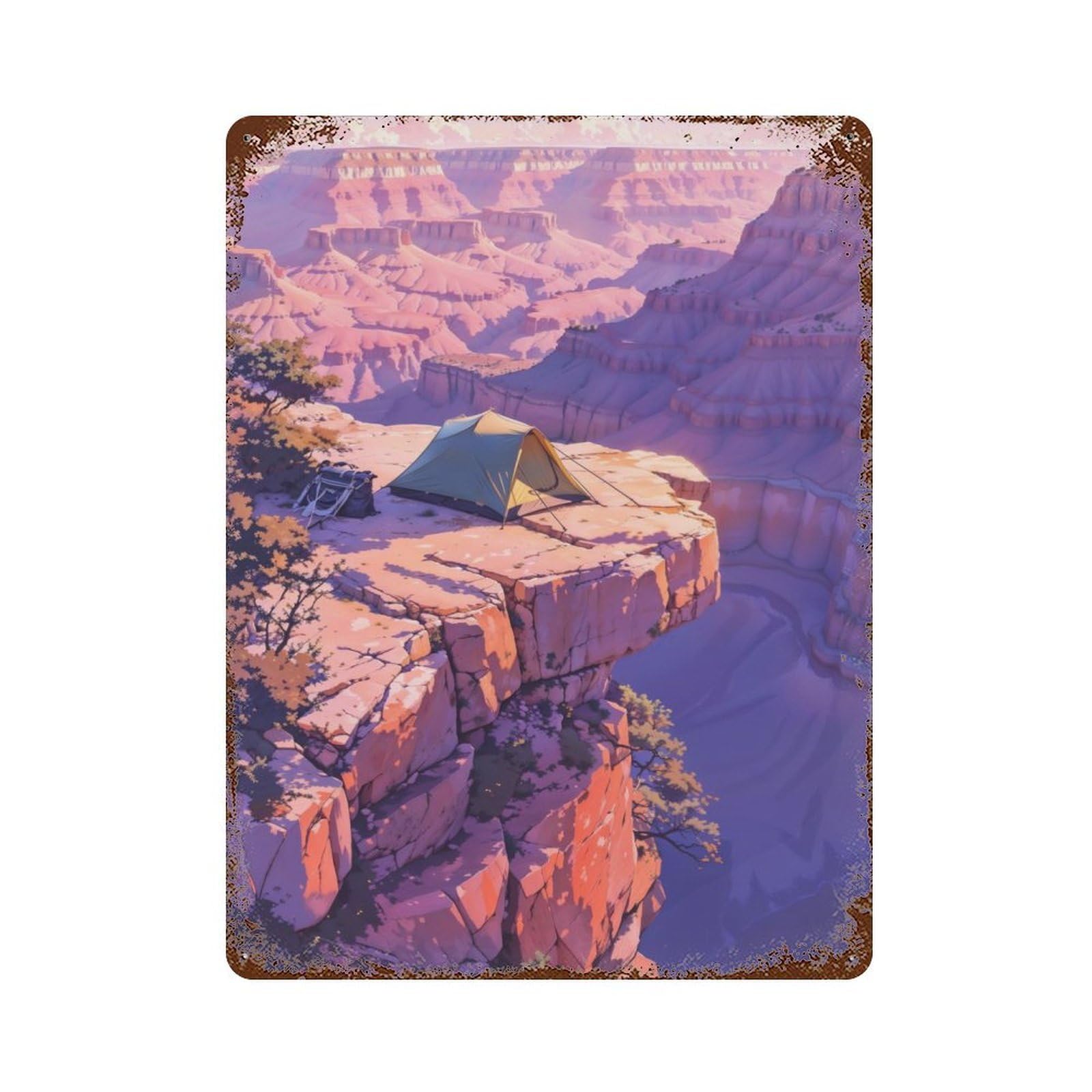 Rusty Metal Tin Sign Grand Canyon Camp 15.7"x11.8", Classic Wall Plaque for Cafe, Home Bar And Lounge Decor