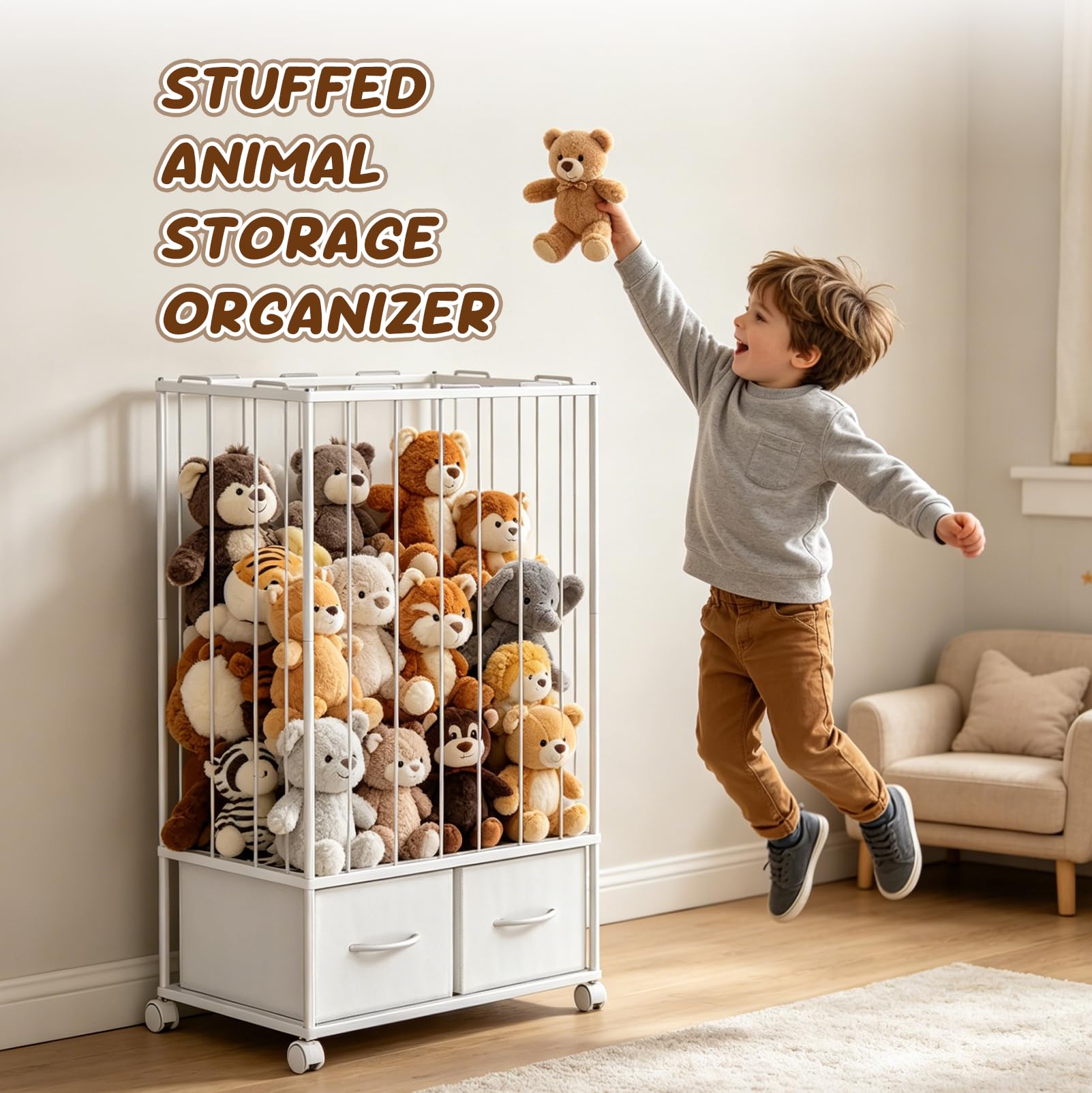 Organizador de Peluches, con Cajones, para Guardar Juguetes de Peluche