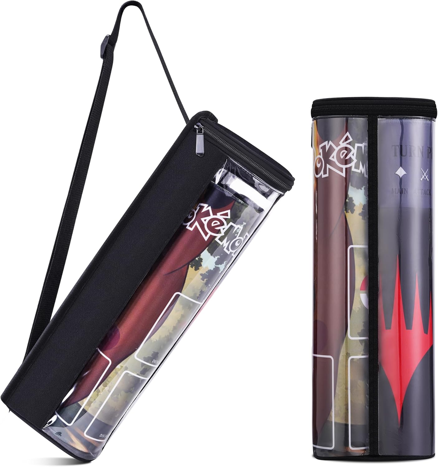 Playmat Tube Fits 14'' or 15'' 2 pcs Playmats, Playmat Case Compatible with TCG/MTG Playmats, Playmat Storage Bag Equipped with SeeThrough Window, Hidden Pocket and Adjustable Shoulder Strap