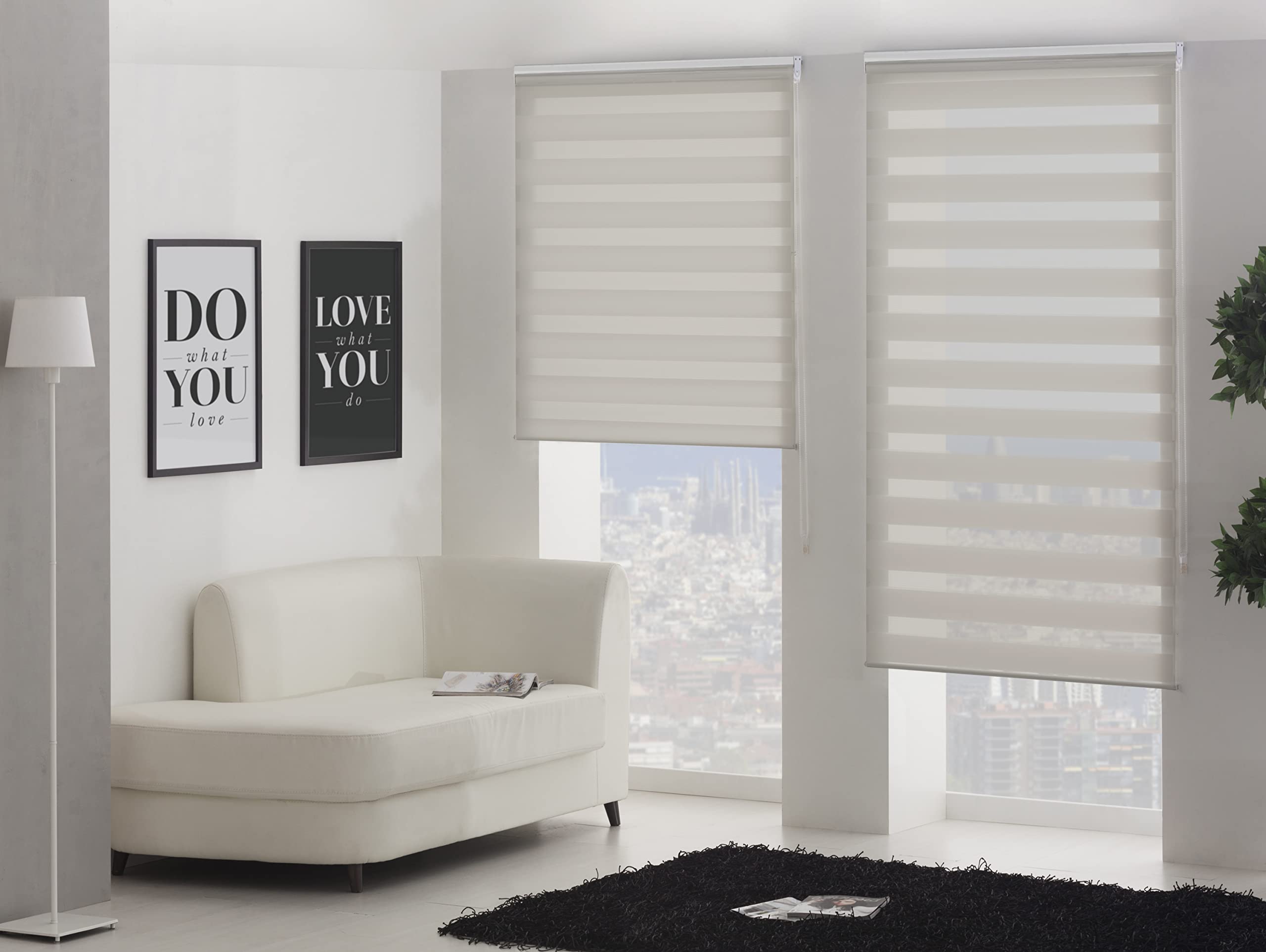 Purline | Estor enrollable noche y día ancho x alto 140 x 180 cm de pared o techo – Estor día y noche color crudo