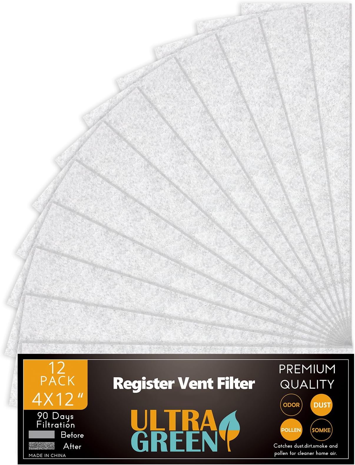4 x 12 Inch Air Vent Filter for Home Ceiling Thin, ULTRA GREEN Floor Filters Replacement for Register Work in Indoor Home Air Purifier, Air Conditioner 4" x 12" 12-Pack (White)