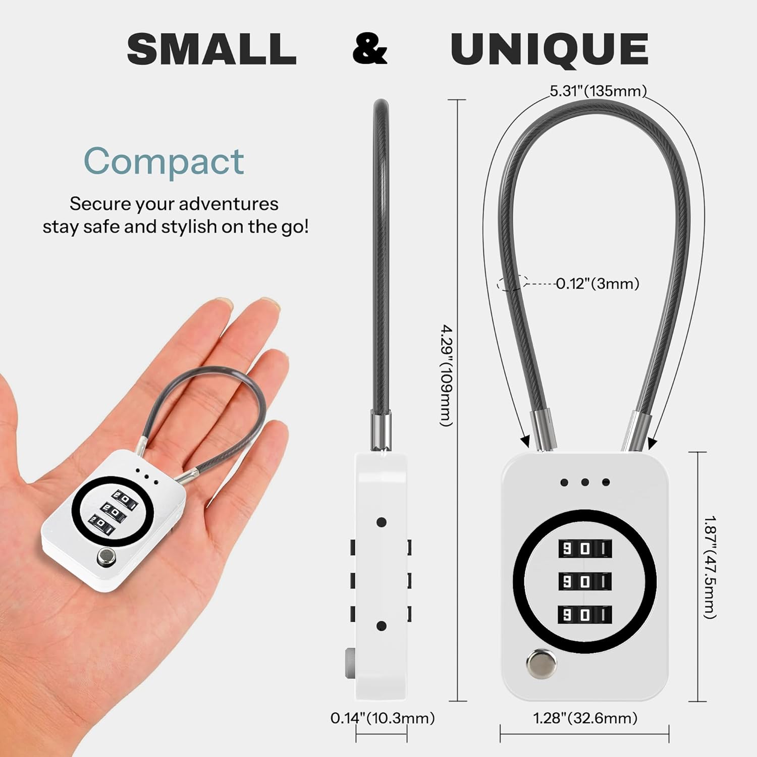 Cable Lock with Combination, Combo Cable Lock with Code, Small Padlock Combination, Combo Padlock for Travel Luggage, Backpack, Bag Zipper, Locker, Tool Box, Bike Basket (Non-Luminous)