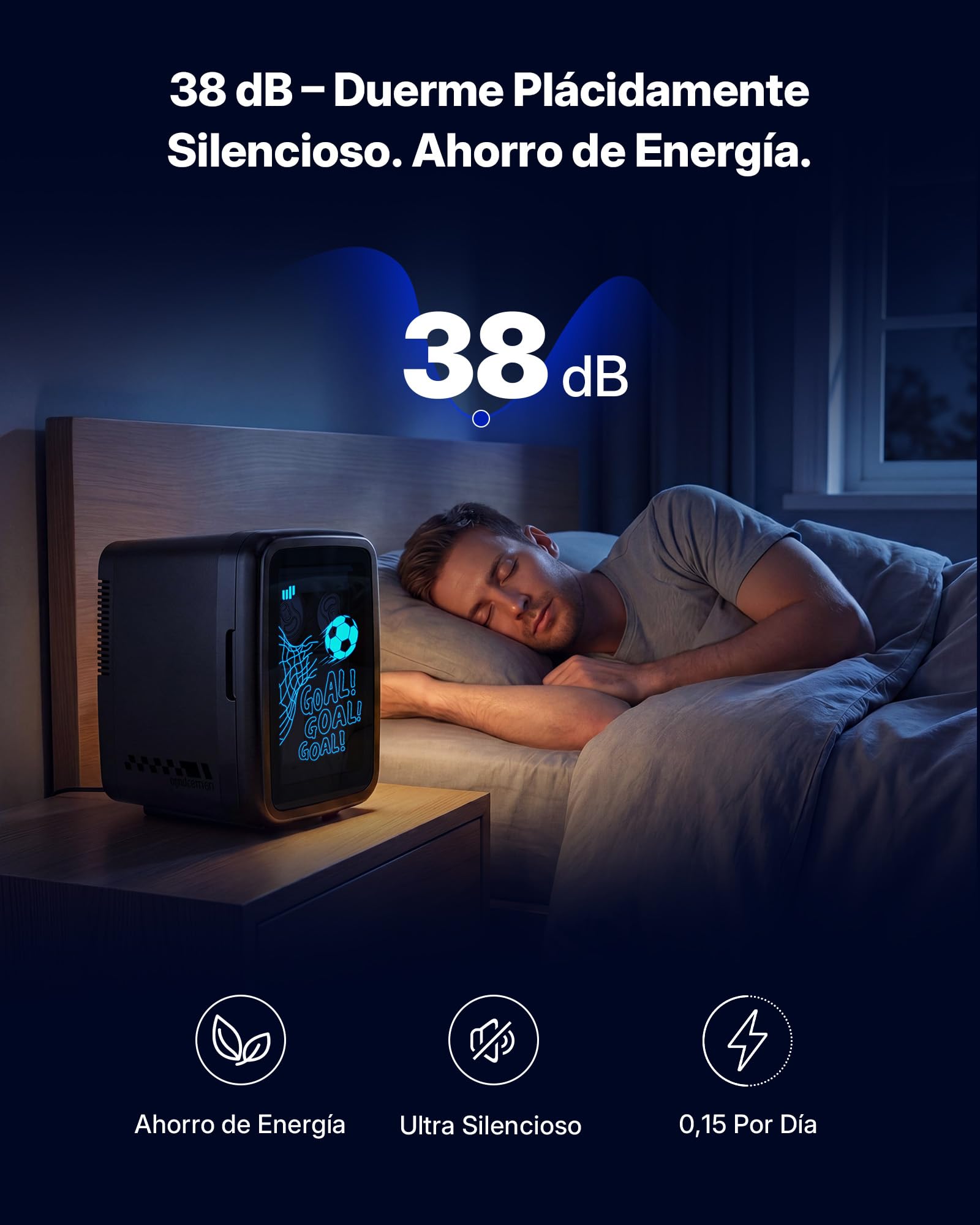 Upstreman Mini Nevera 4L/6 Latas, Silenciosa, Mini Frigorifico LED de 7 Colores,Refrigeración & Calefacción, 12V/220V, Nevera Pequeña para Bebidas y Cuidado de La Piel, Serigrafía de Fútbol, TR4-F