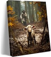 Jesus Running After Lost Lamb Canvas Wall Art 12x15" - Christian Prayer Room Decor, Baptism & Christmas Gifts for Women, Pastors