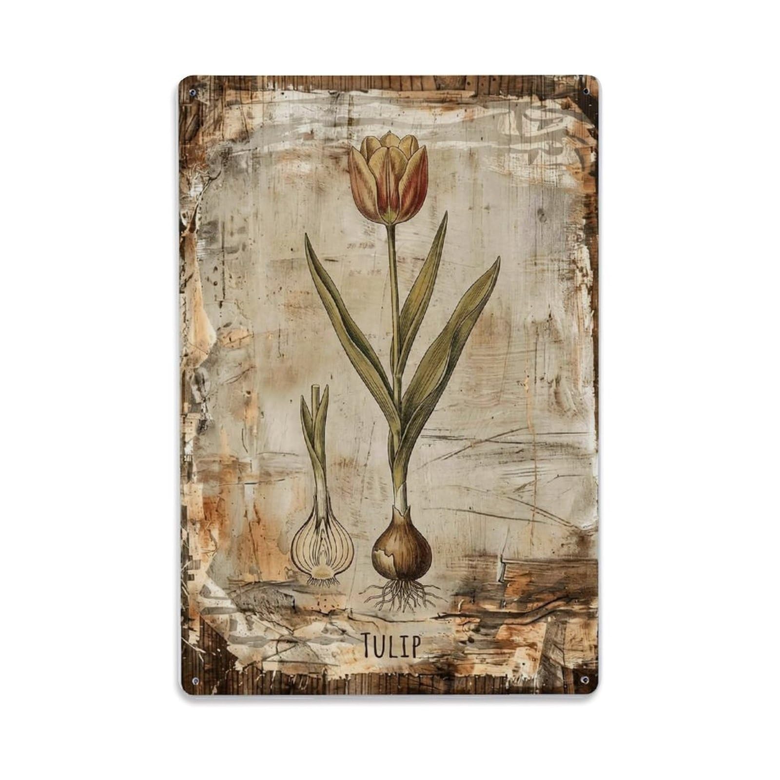 Tulip Botanical Vintage Metal Tin Sign Plaque Wall Decor for Cafe, Club, Garden Metal Poster 8x12Inch