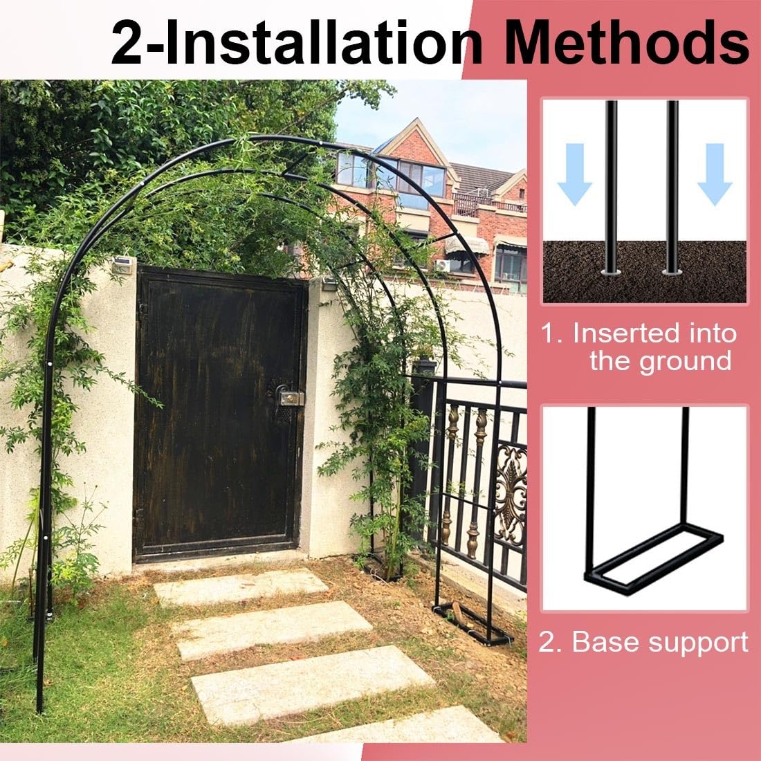 Arco da giardino in metallo resistente per piante rampicanti, 2,0 m/2,2 m/2,3 m, supporto per pergolato per rose, viti e tralicci, pergola durevole in nero/bianco/bronzo/verde scuro (L140 x P 40 x A