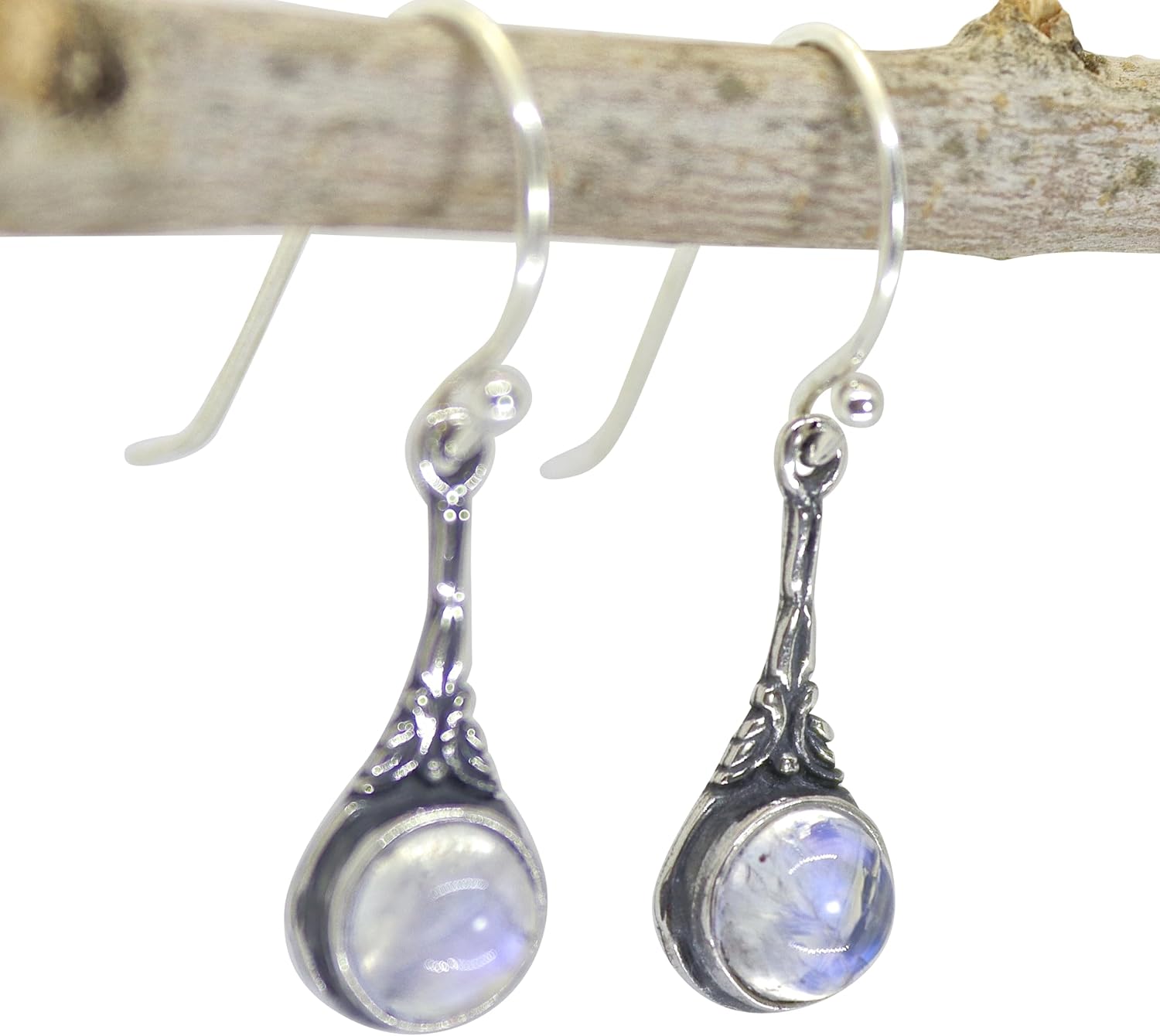 Gemstone sterling silver dangle earrings, Birthstone drop earrings, Victorian style silver earrings, Vintage earrings - Image 5