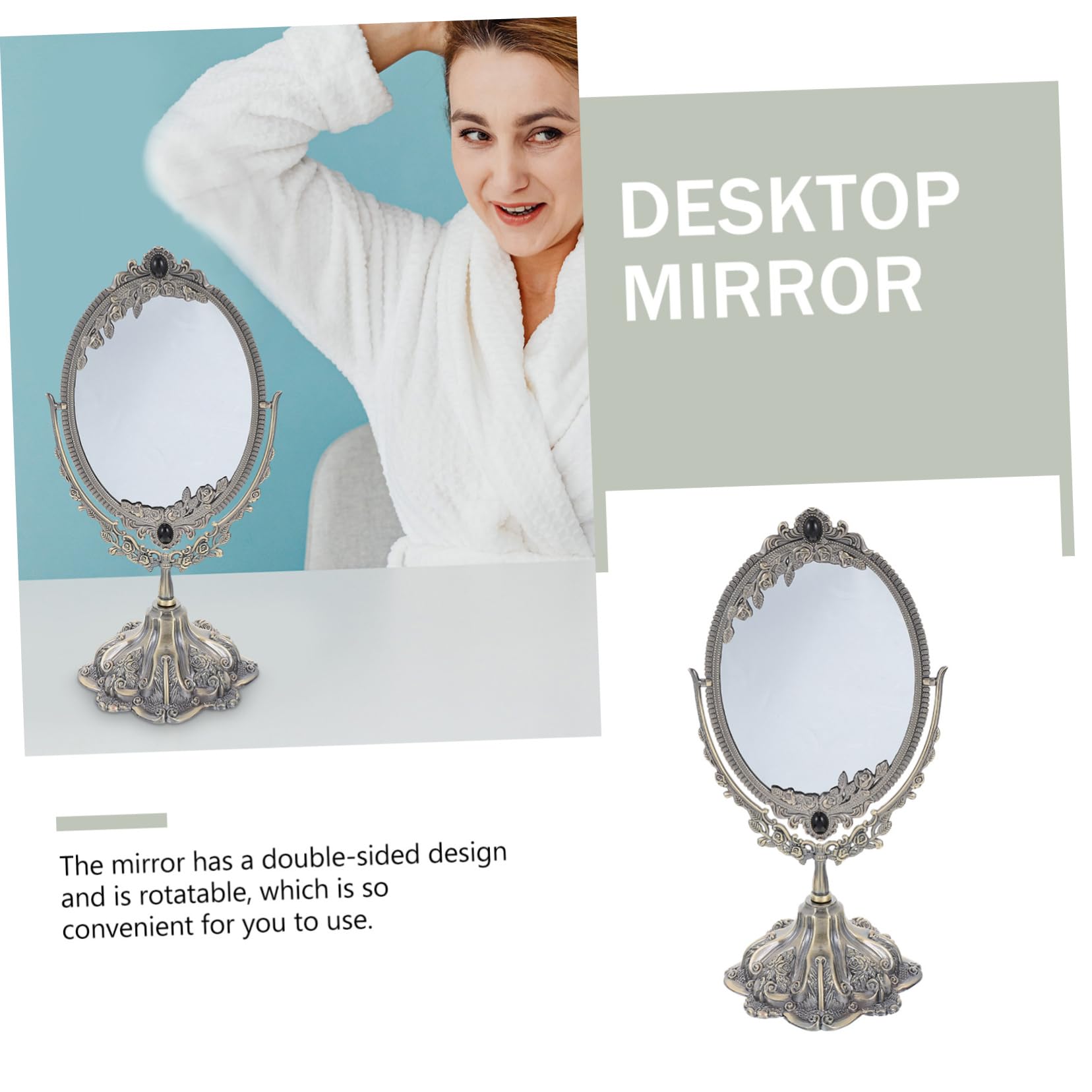 MAGICLULU Doppelseitiger Schminkspiegel aus Zinklegierung im Vintage Stil | Europäisch Gestaltet, Drehbar mit Flachem Sockel, für Make Up und Hochzeit