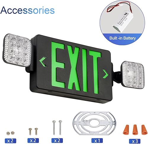 Miniatura 4 de TANLUX Letrero de salida de carcasa negra con luces de emergencia, luz LED de salida de emergencia con batería de respaldo, certificación UL, combo