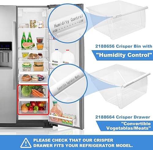 Miniatura 4 de Paquete de 2: 2188656 (superior) para refrigerador y 2188664 (inferior) repuesto de cajón para nevera compatible con cajones de refrigerador Kenmore