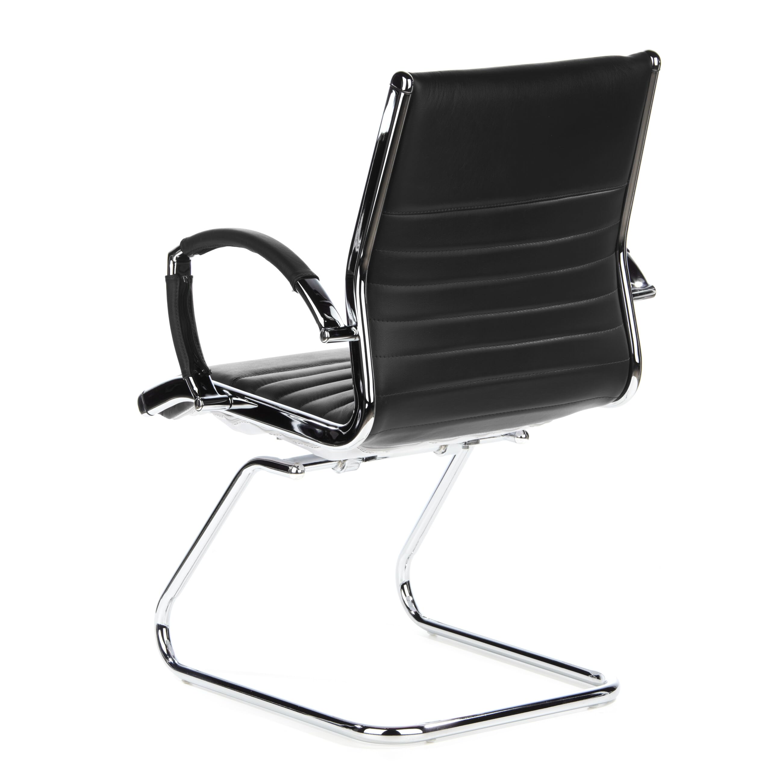 hjh OFFICE 660505 Konferenzstuhl Parma V Leder Schwarz/Chrom Freischwinger Besucherstuhl mit Armlehnen
