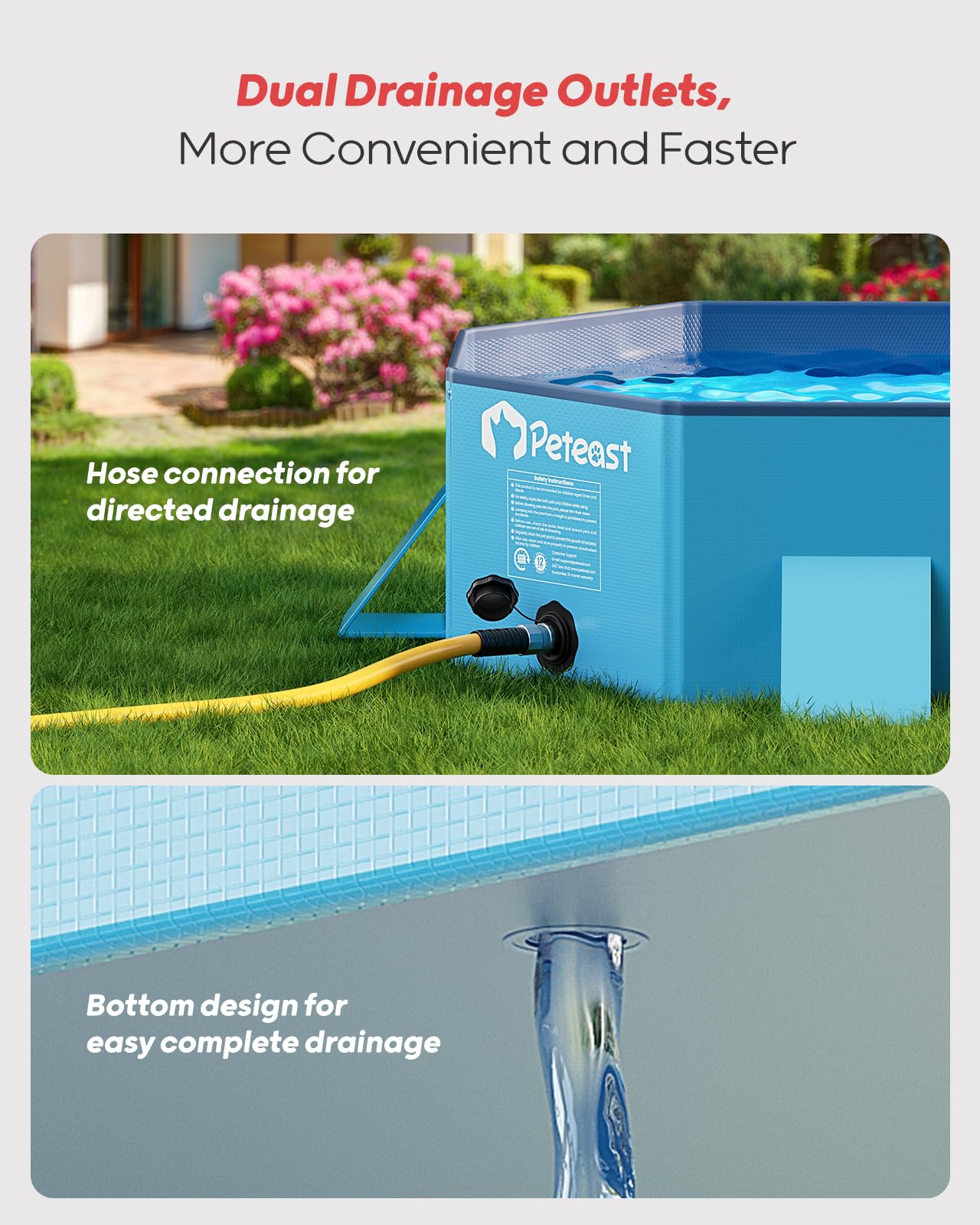 Peteast Piscina plegable para perros con diseño redondo robusto, bañera portátil extra grande duradera para mascotas de 180 cm de largo x 99 cm de ancho x 30 cm de profundidad con paredes laterales