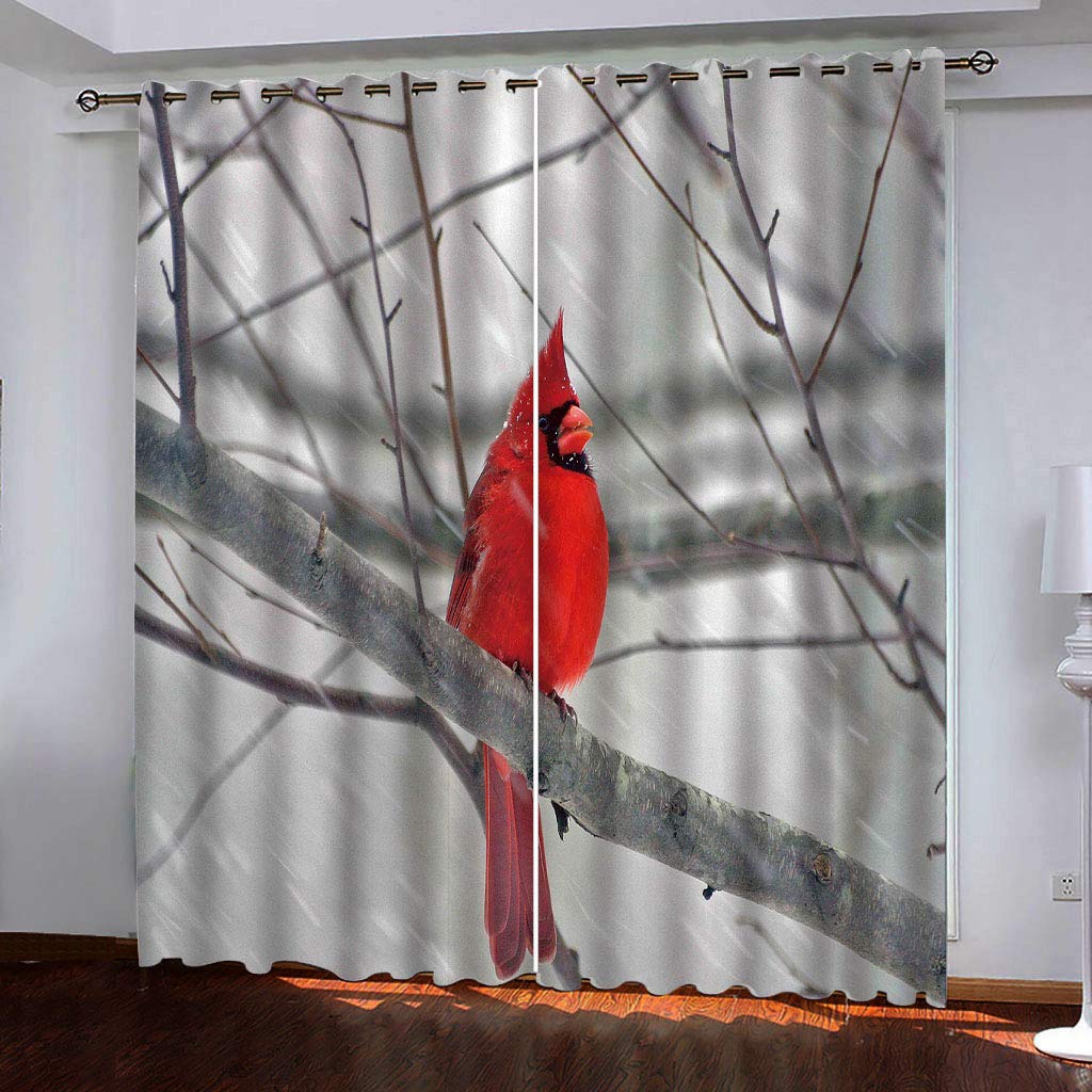 Rideaux occultants gris oiseaux 132x175 cm pour chambre salon