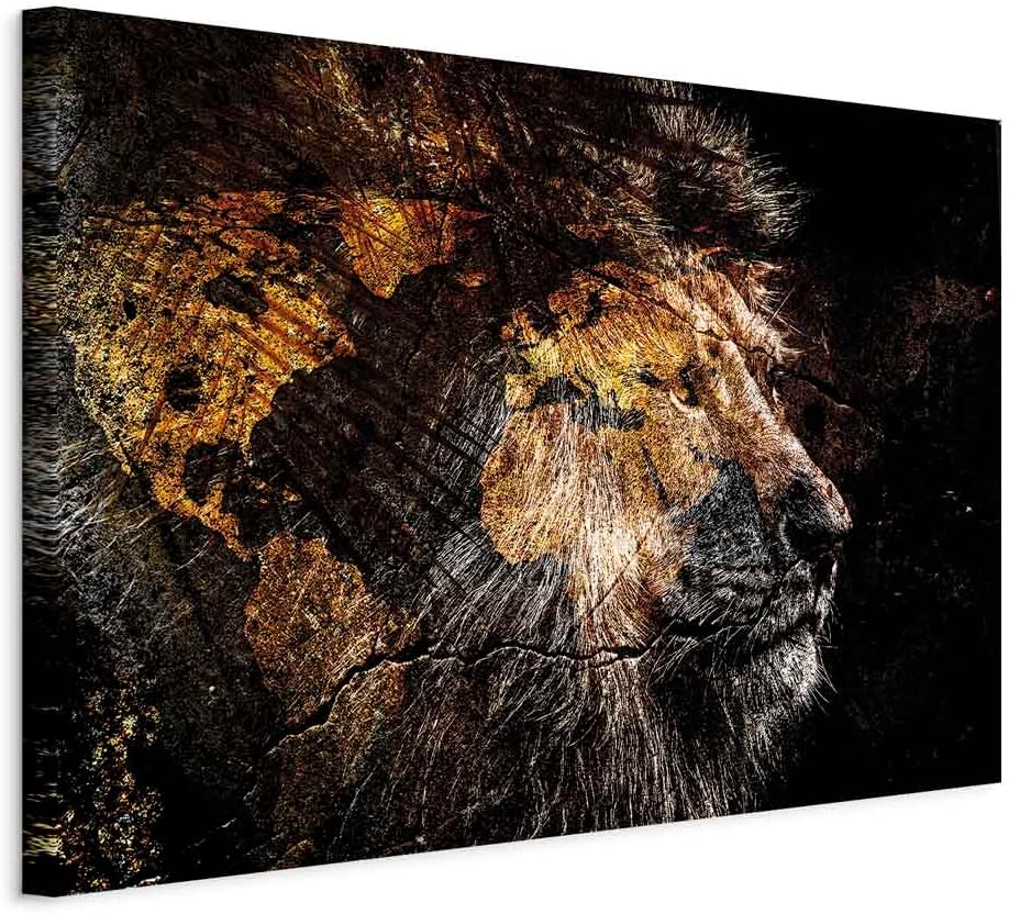 artgeist Acoustic Canvas Wall Art Print Lion 35x24 in - 1pcs Picture with Acoustic Foam Sound Print Artwork Room Acoustics Soundproofing Animal Black Stone g-C-10125-b-a
