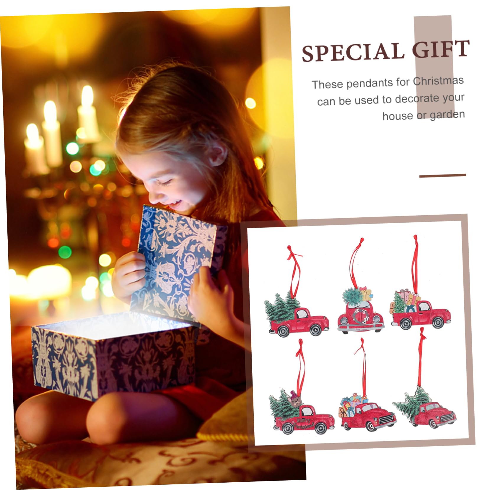 Ciieeo 2 Juegos De Colgantes Navideños De Madera Seguros Adornos Decorativos para Árbol De Navidad Adornos De Madera para Coche para Festivales (6 Unidades)