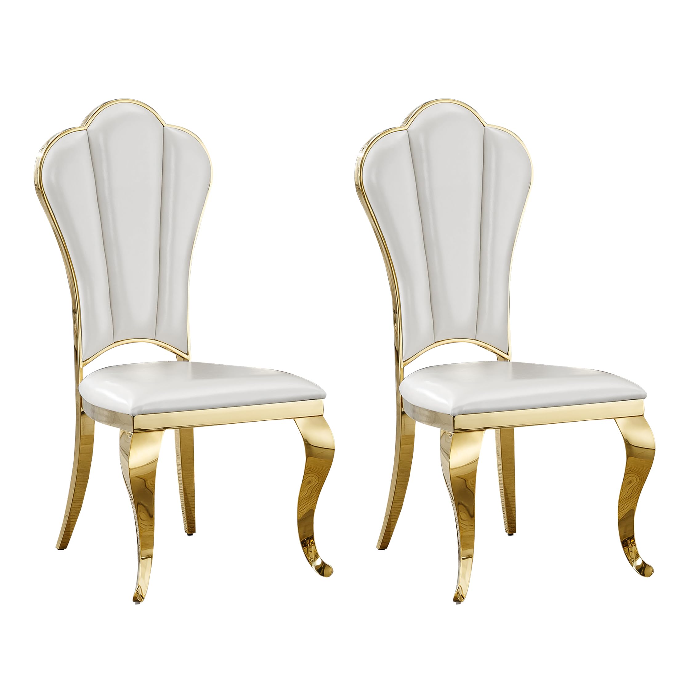 Maotifeys Modern Dining Chairs Set of 2, Leatherette Upholstered Dining Chairs with Gold Stainless Steel Legs, Contemporary High-Back Armless Kitchen