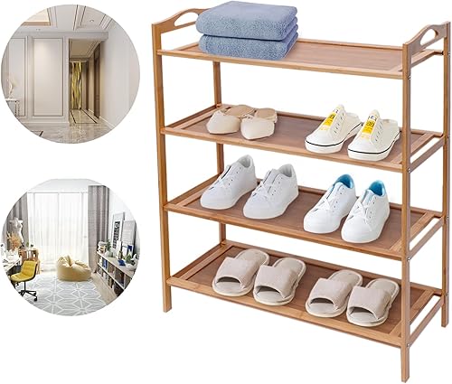 Miniatura 7 de MONIPA Organizador de zapatos de bambú para entrada 4 niveles de autoservicio para pasillo armario sala de estar
