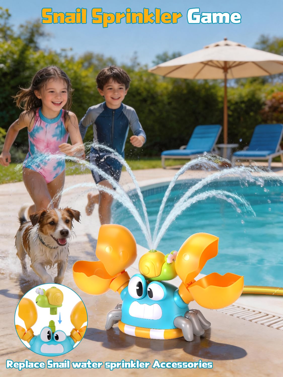 3-in-1 Giochi da Giardino da Esterno, Irrigatore per Bambini Forma di Granchio con Prendi la Palla e Lancia, Regalo Creativi per Bambino, Il Giocattoli Estivo Perfetto per Bambini 3 4 5 6 7 8 9 Anni