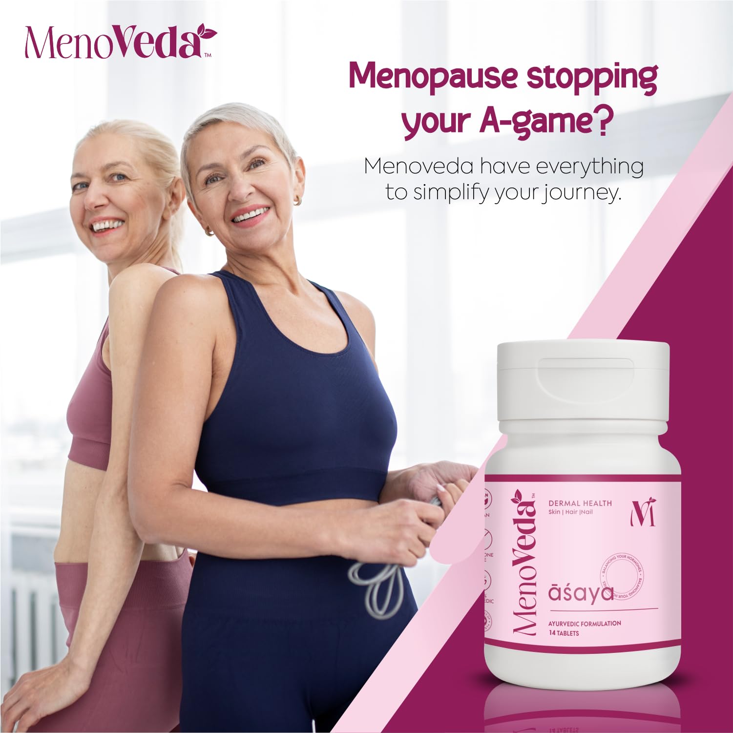 Menoveda Asaya Menopause Supplements For Women Over 30 | For Nourished and Healthy Skin Radiance, Nails And Hair | Fine Lines | Made with Neem, Gudichi, Shatawari, Haldi and more - 14 Tablets 3