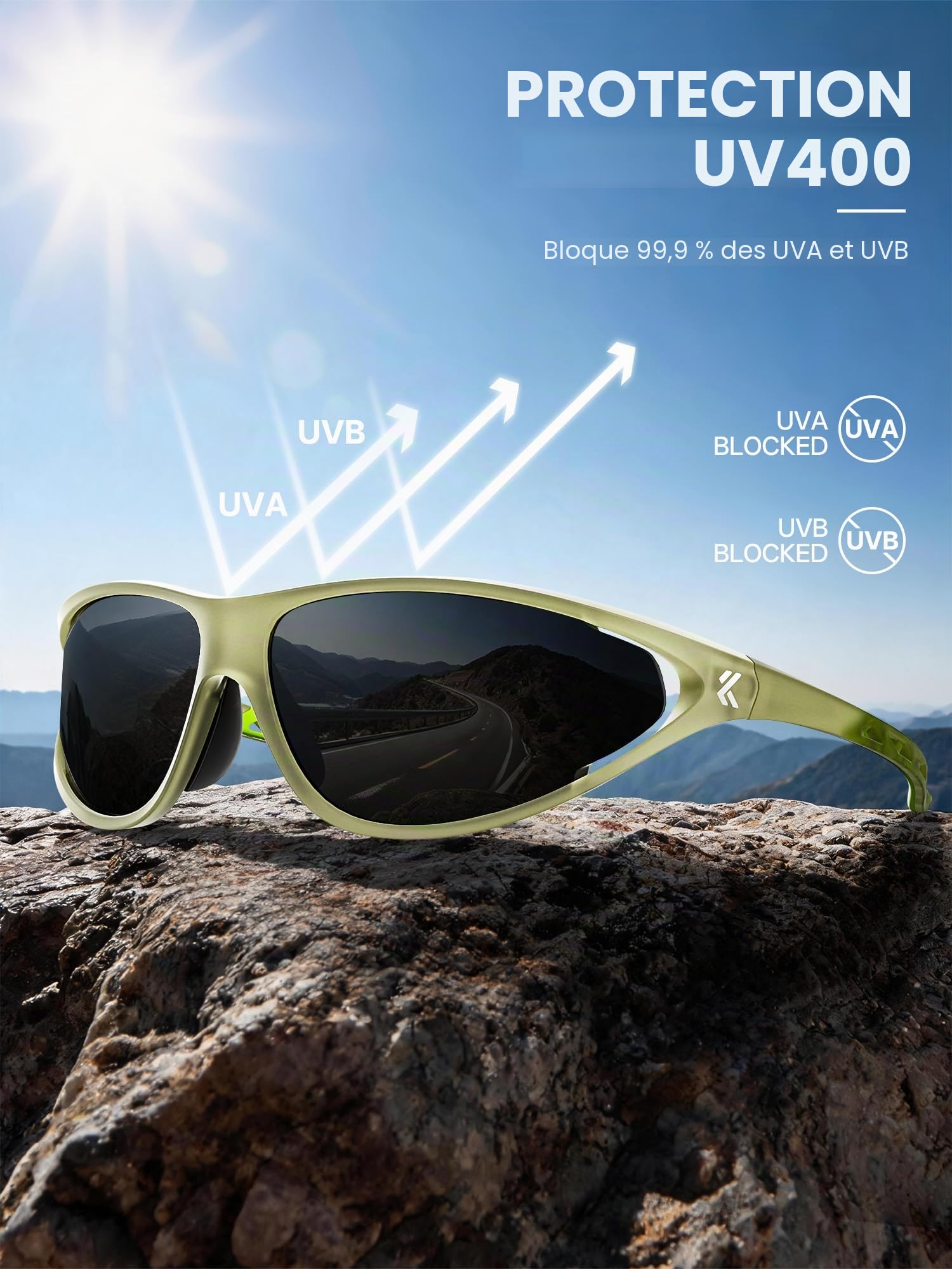 KAPVOE Lunettes de Soleil de Sport Polarisées Homme Femme, 24,5 g Lunettes UV400 Légères pour Cyclisme Course Pêche Randonnée K568A