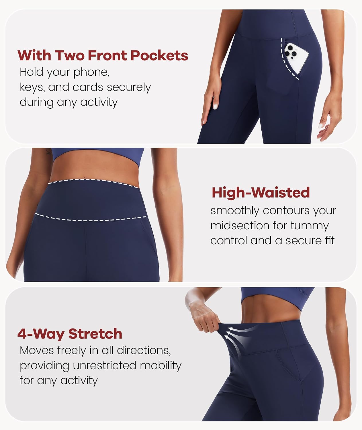 High Waisted Flare Leggings for Women with Pockets, Tummy Control Yoga Pants, Bootcut Workout Leggings