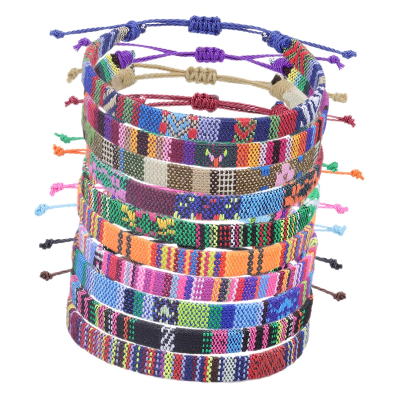 Lot De 10 Bracelets Tissés Réglables En Coton Et Lin, Style Ethnique Bohème, Légers Et Ajustables Pour Femmes, Pour Plages Et Été, Bracelets En Ficelle Multicolores Taille Unique