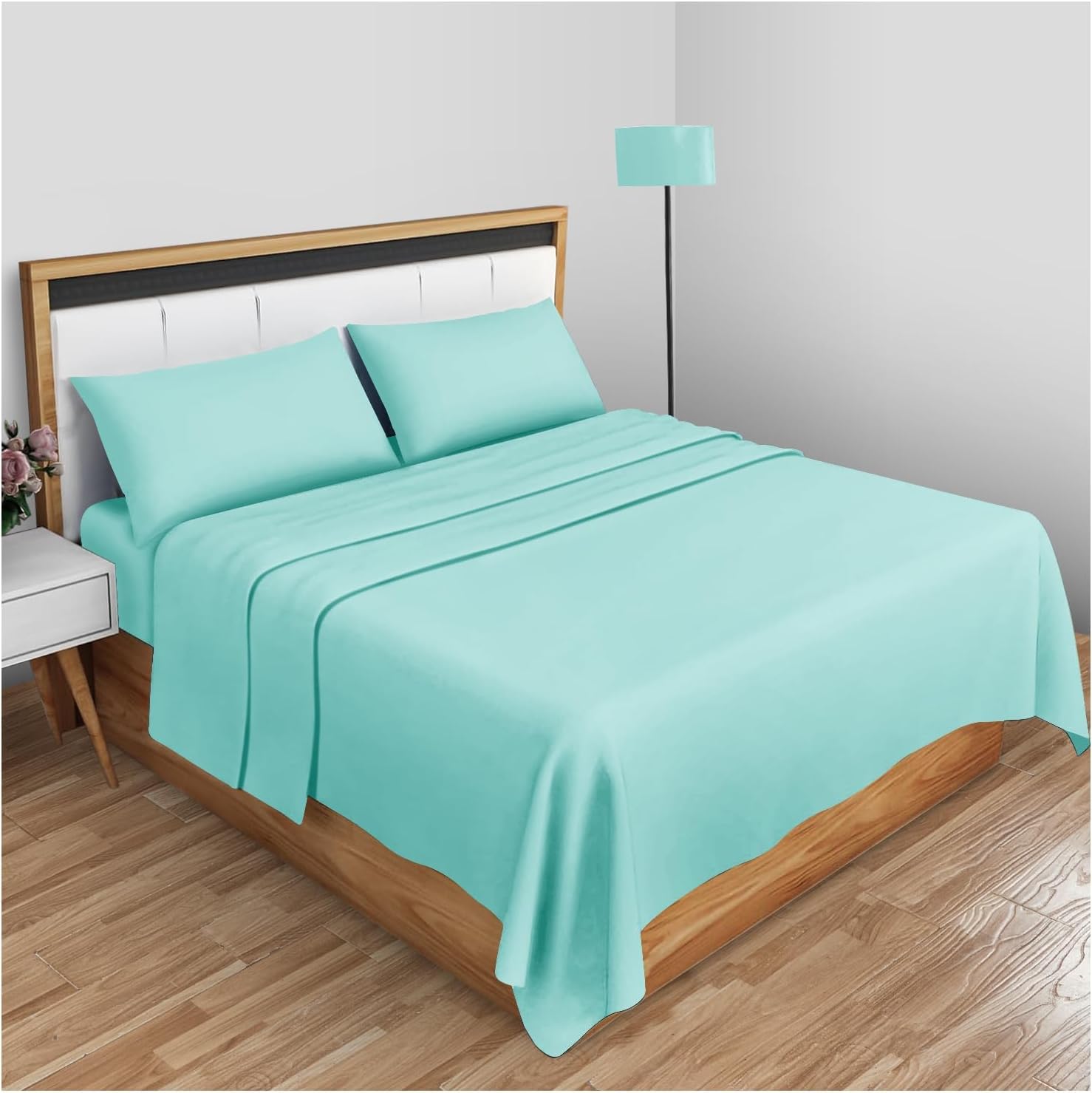 Night Zone Flat Sheet 100% Egyptian Cotton 200 Thread Count Hotel Quality Flat Bed Sheets (Aqua, Single)