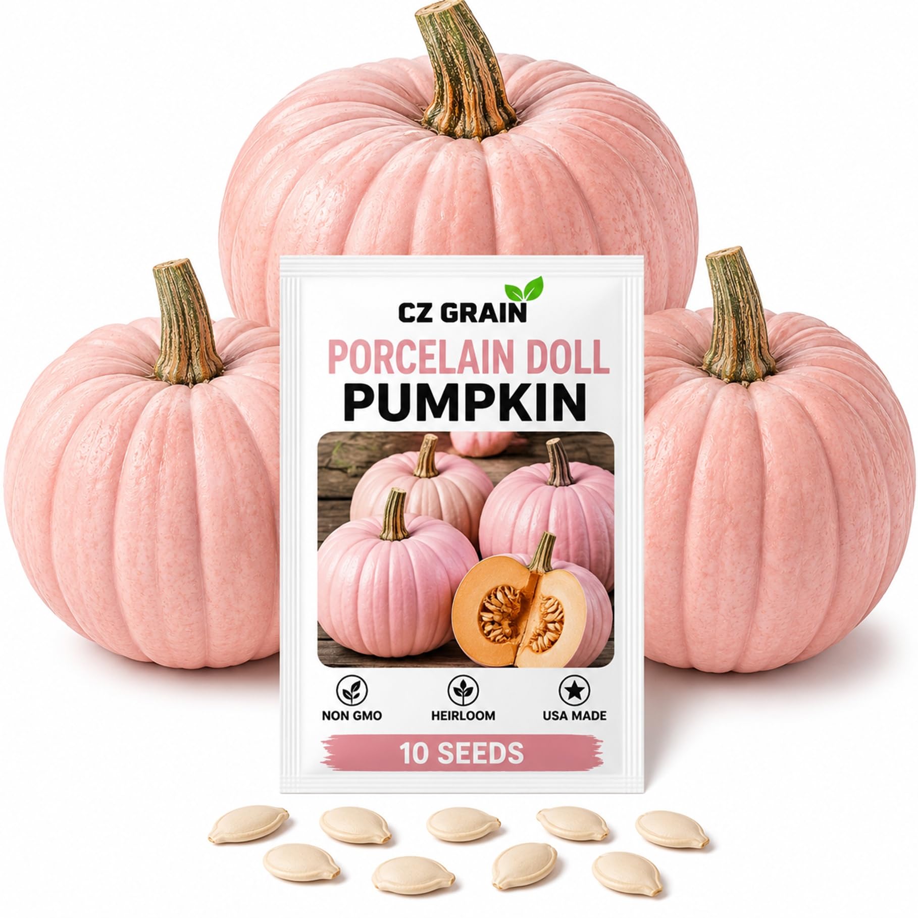 CZ Grain Rare Porcelain Doll Pink Pumpkin Seeds - dollhouse accessories | Mubboo