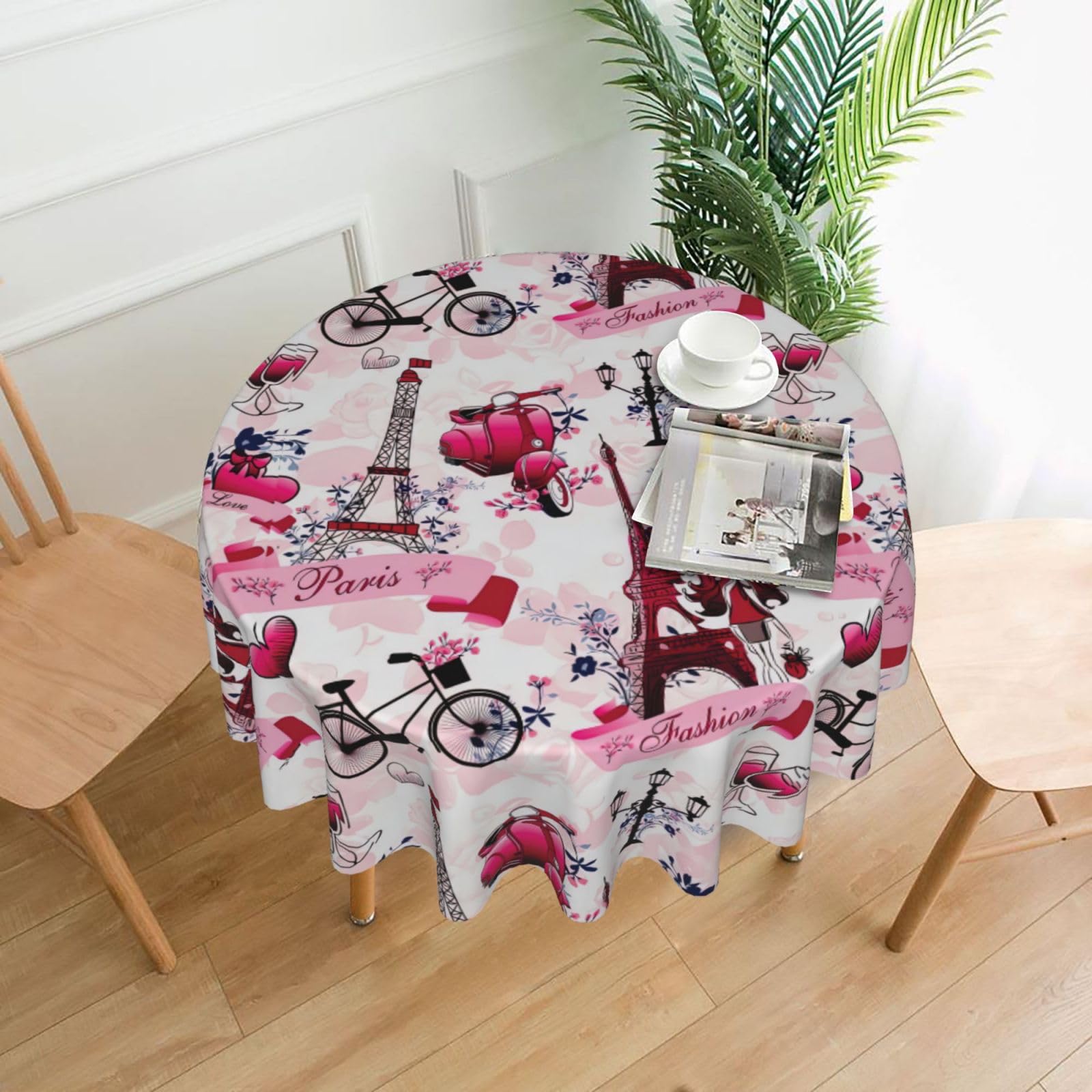 OXbnmm Paris Eiffel Tower France Print Soft Round Tablecloth 60in Polyester Washable Cover Cozy Gift for Mom Housewarming