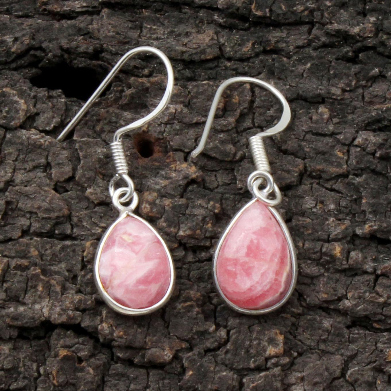 Rhodochrosite Earrings 925 Sterling Silver Boho Earring Pear Shape Gemstone Handmade Jewelry For Women