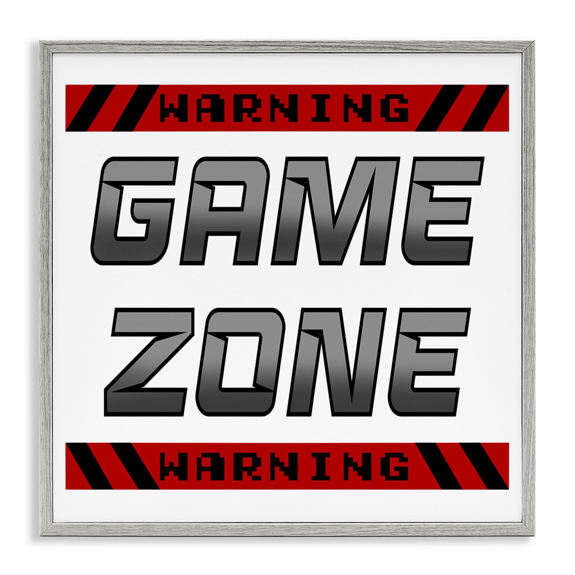 Stupell Industries Farmhouse Gray (Textured) Game Zone Warning Cartoon Signage, 24 X 24 Inch Framed Giclée Print