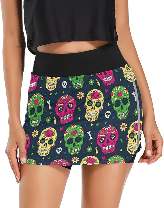 Women Athletic Skorts Sugar Skull Halloween Sports Skirts with Shorts for Golf : Amazon.ca 