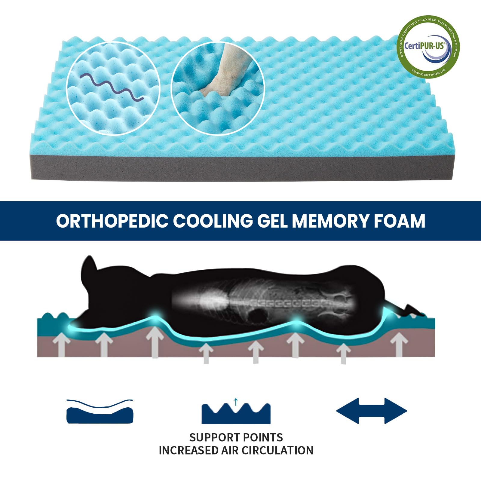 Cama ortopédica de espuma viscoelástica para perro, camas refrescantes para perros, camas lavables para mascotas con cubierta de piel sintética, forro impermeable, (XL: 41 x 29 x 4