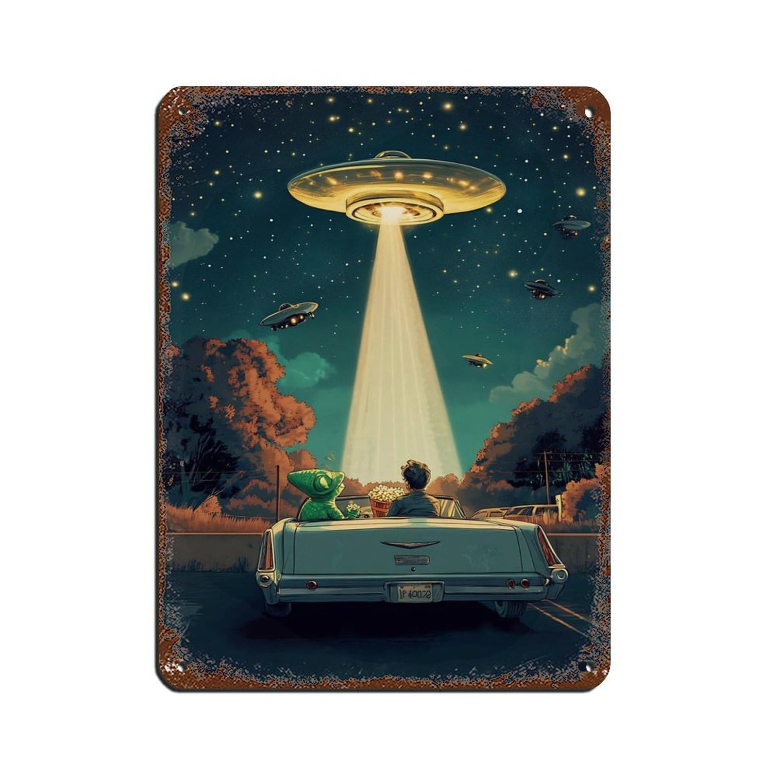 Surreal Alien Abduction Poster Retro Poster Metal Tin Sign Chic Art Retro Iron Painting Bar People Cave Cafe Family Garage Poster Wall Decoration 12x16inch(30x40cm)