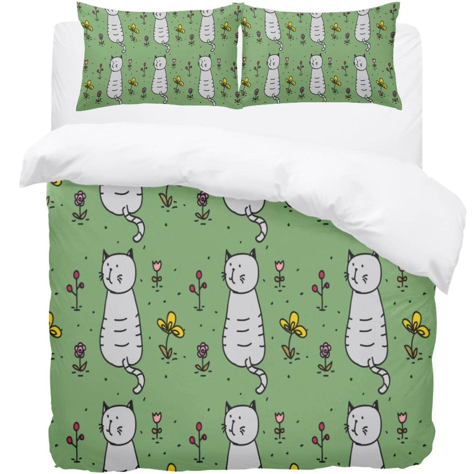 Housse de couette chat gris dans le jardin vert pour une chambre cocooning