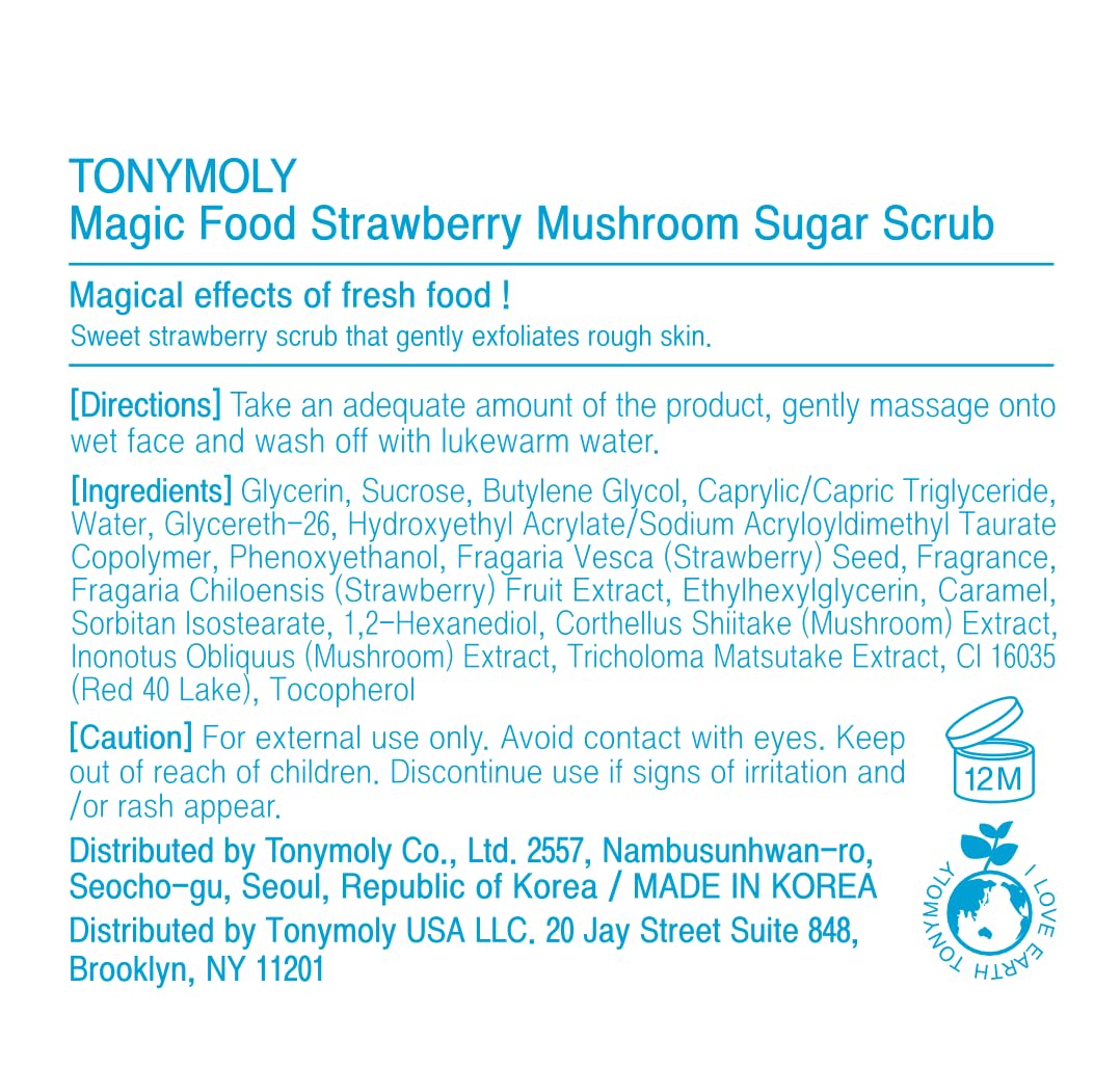 TONYMOLY Strawberry Mushroom Sugar Scrub – Exfoliating Face & Body Scrub with Strawberry & Mushroom Extracts, Sugar Granules & Vitamin C for Smooth, Hydrated, Radiant Skin, 2.37 fl oz