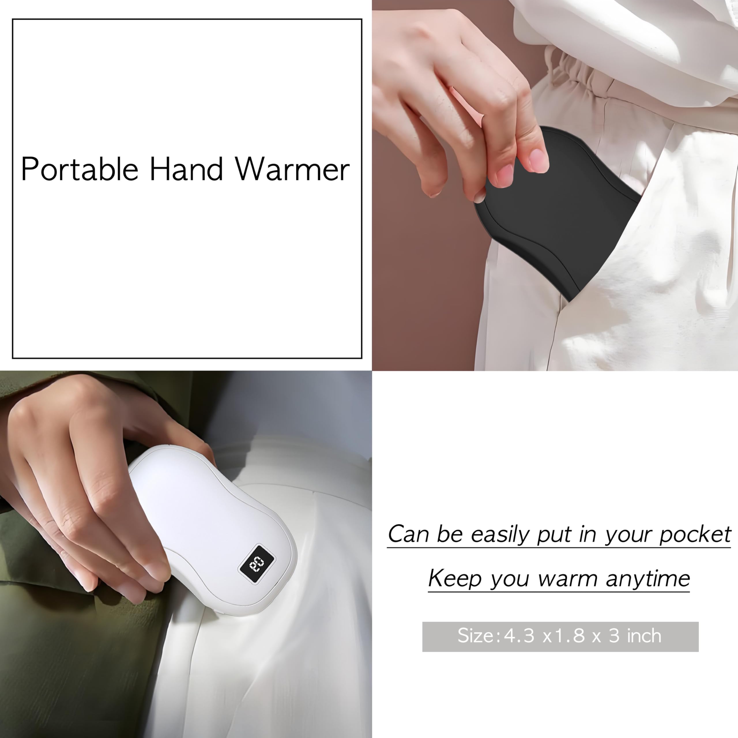 2 Pack Rechargeable Hand Warmers Carbon Crystal 3s Fast Heating Hand Warmer with 3 Level Temperature Adjustment, Type-C Quick Charge, Outdoor Adventures, Daily Commutes, and Winter Chills White